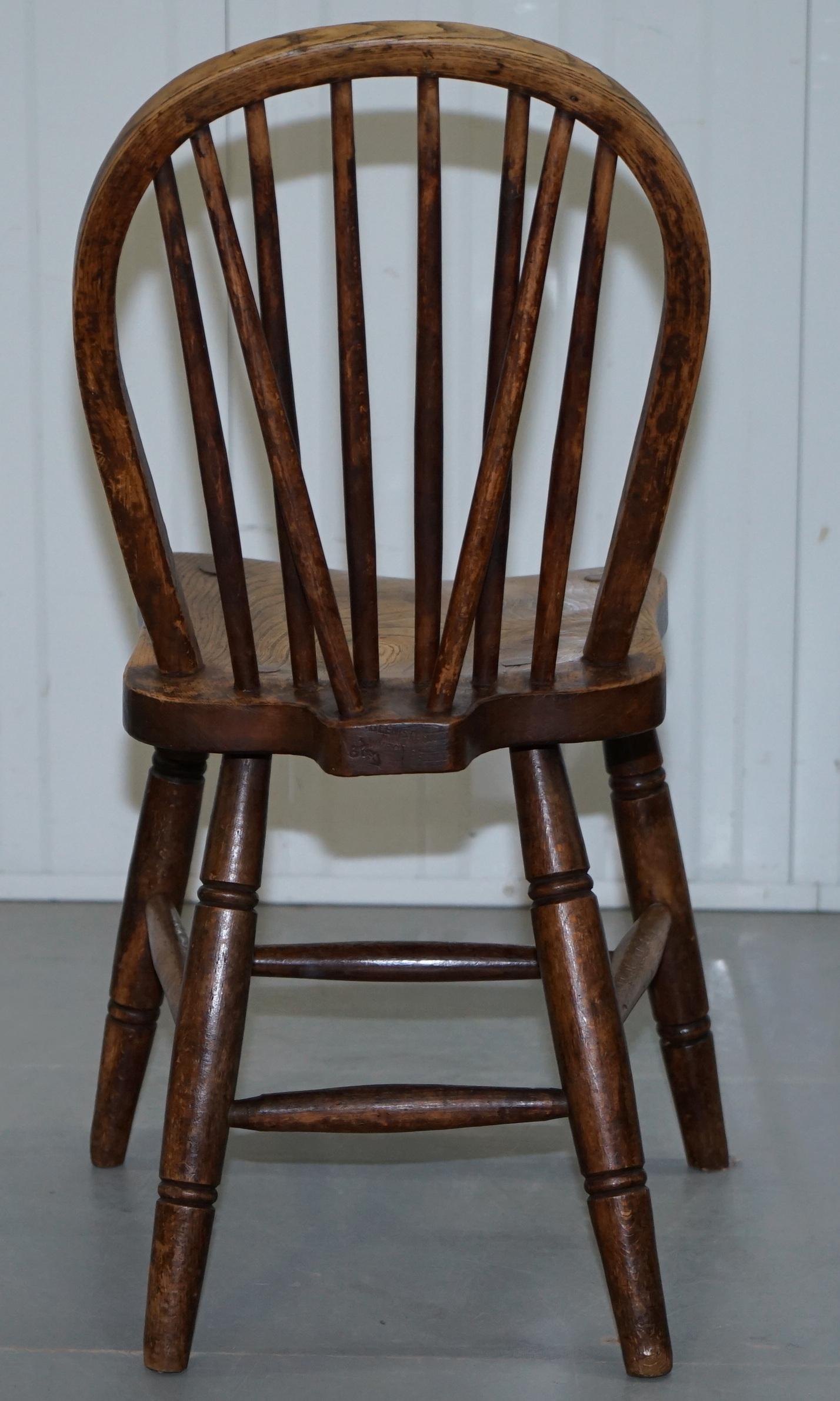 Rare Pair of Fully Stamped Victorian 1840 Hoop Back Windsor Chairs High Wycombe 2