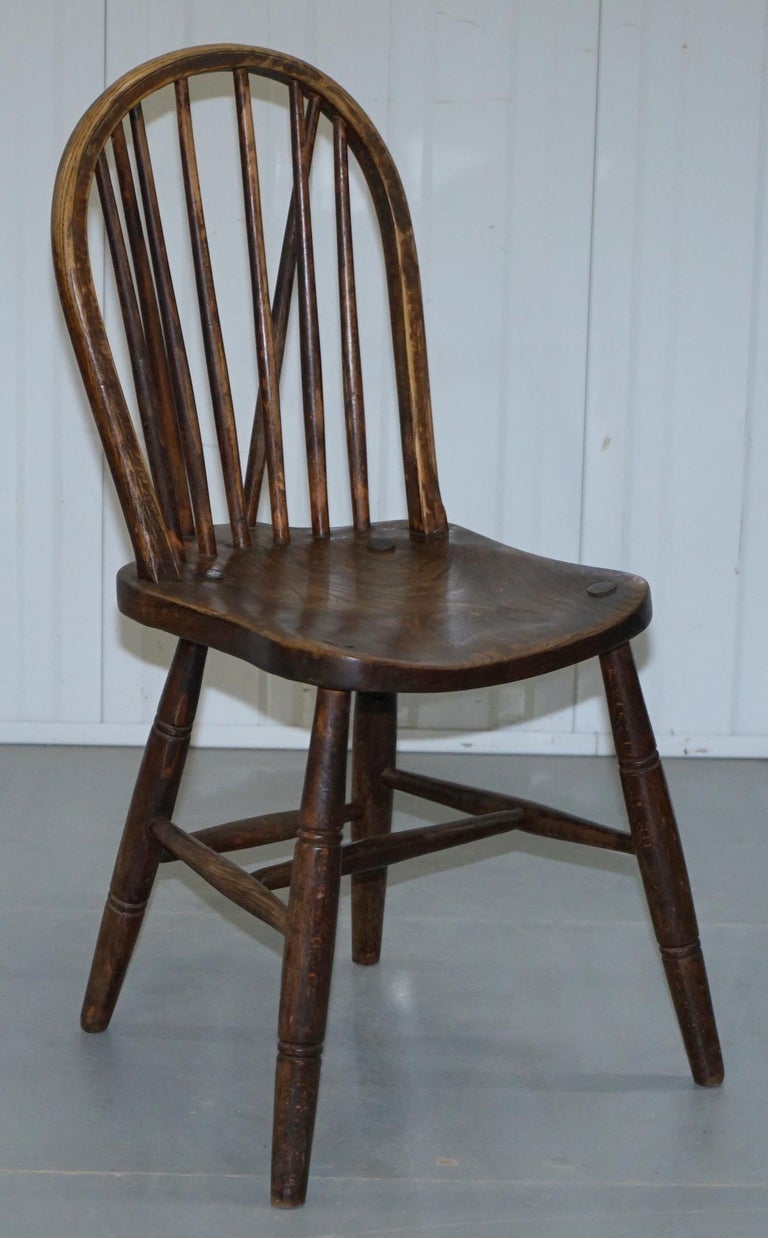 Rare Pair of Fully Stamped Victorian 1840 Hoop Back Windsor Chairs High