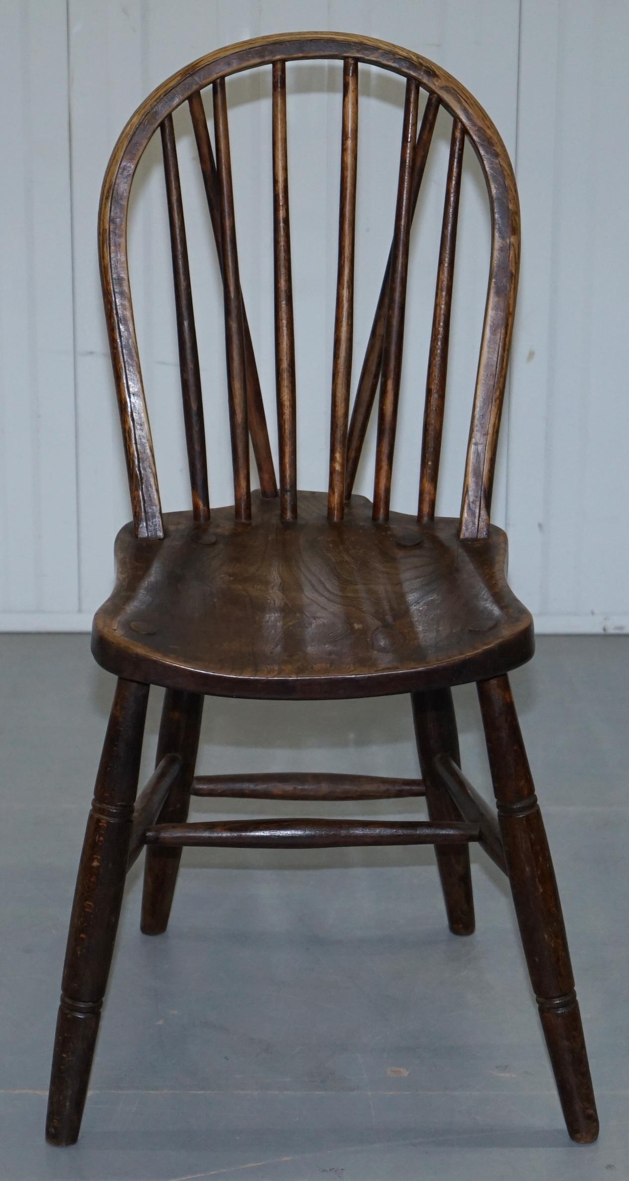 Rare Pair of Fully Stamped Victorian 1840 Hoop Back Windsor Chairs High Wycombe 5