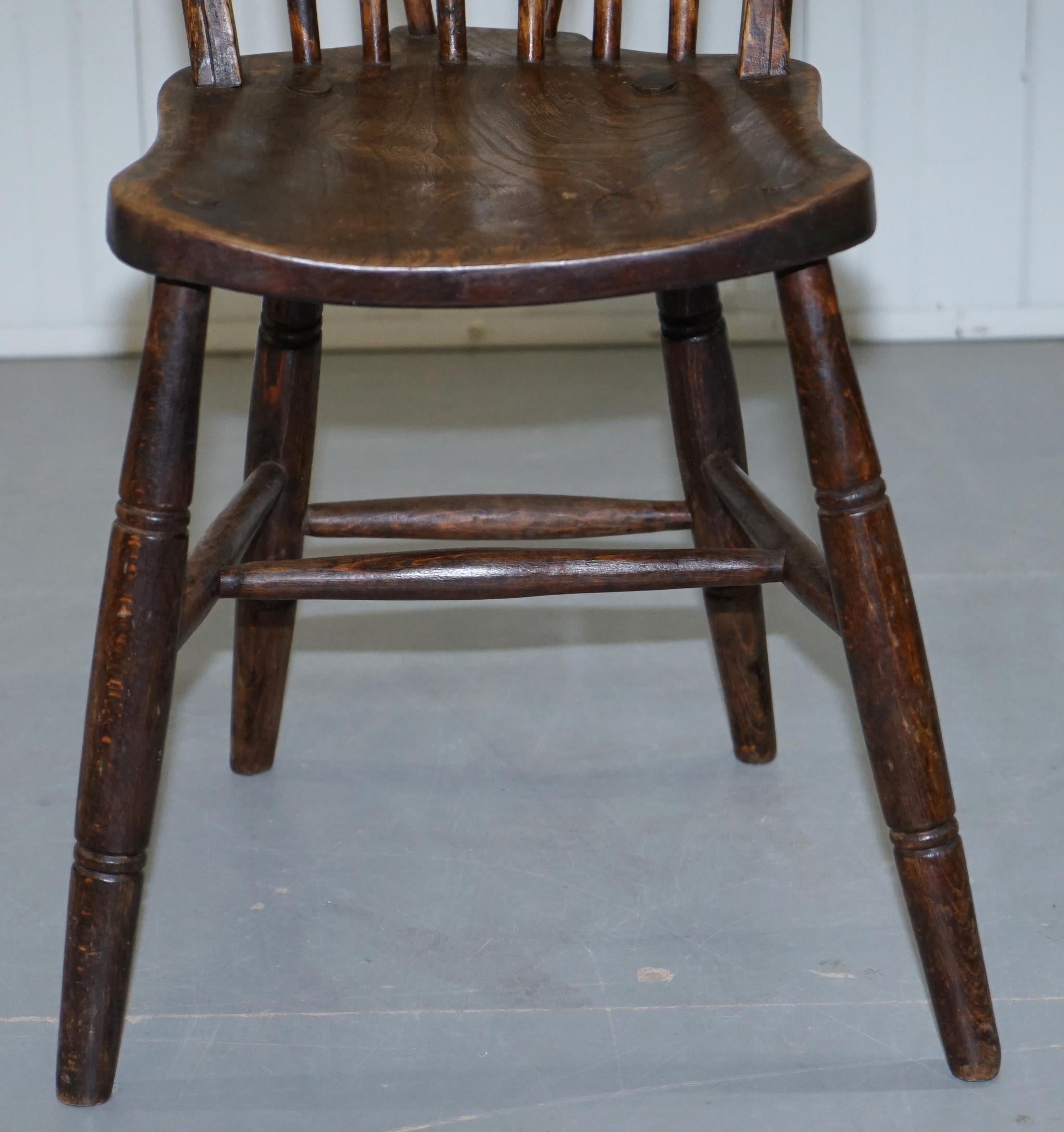 Rare Pair of Fully Stamped Victorian 1840 Hoop Back Windsor Chairs High Wycombe 8