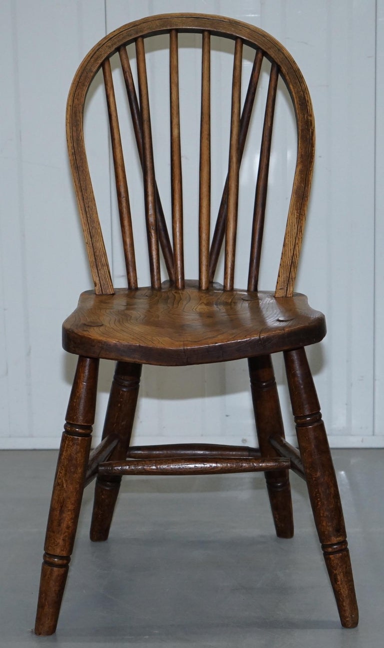 Rare Pair of Fully Stamped Victorian 1840 Hoop Back Windsor Chairs High