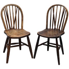 Antique Rare Pair of Fully Stamped Victorian 1840 Hoop Back Windsor Chairs High Wycombe