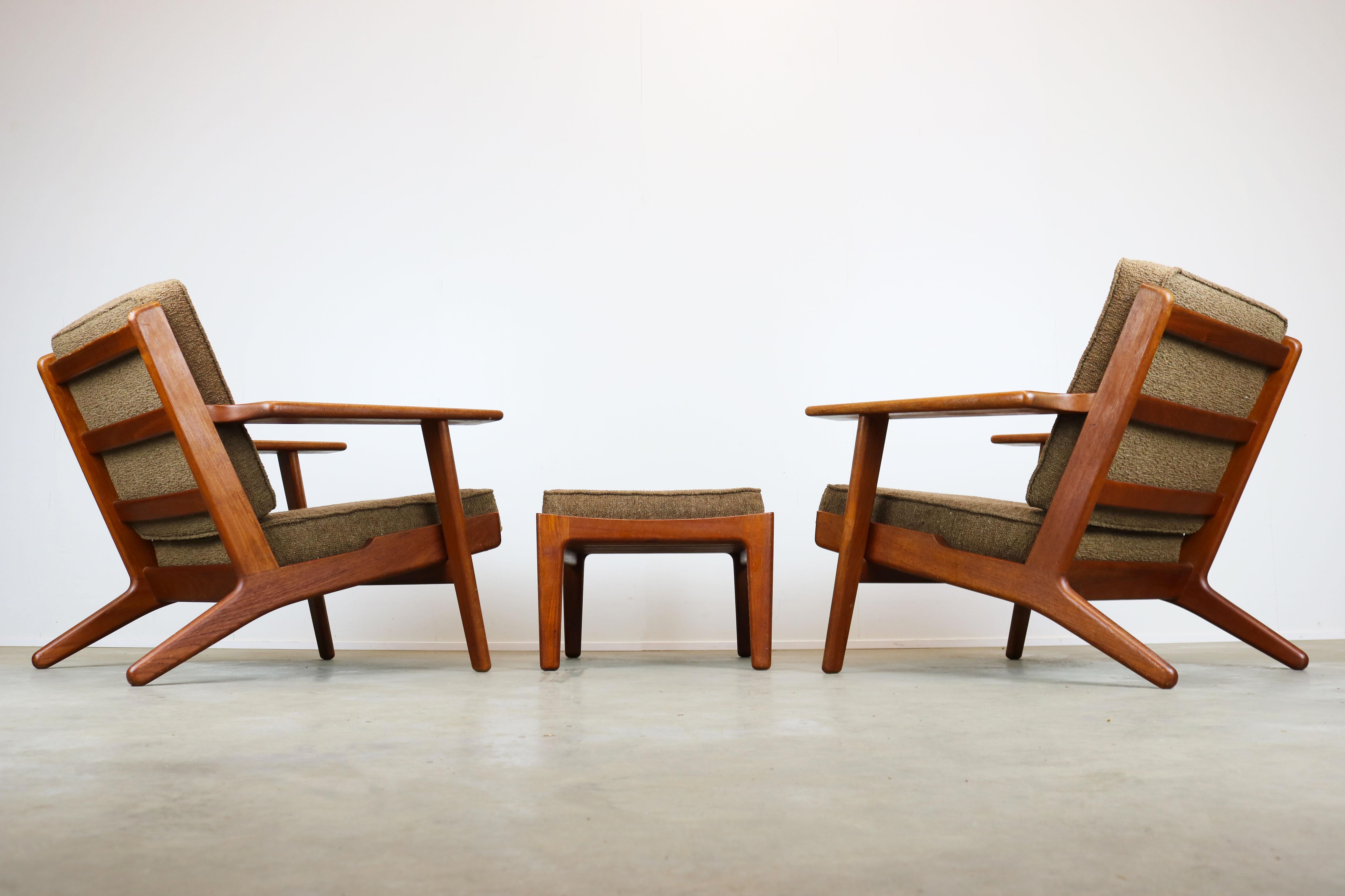 Danish Rare Pair of GE290 Lounge Chairs and Ottoman by Hans J. Wegner Teak GETAMA