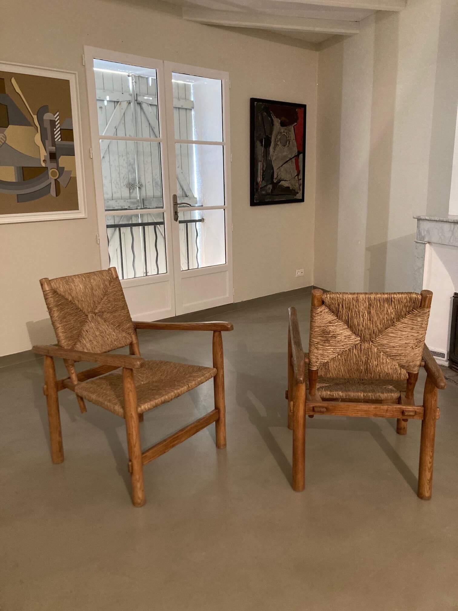 Rare Pair of Genuine, Original, Armchair, by Charlotte Perriand, circa 1945 In Good Condition In Auribeau sur Siagne, FR