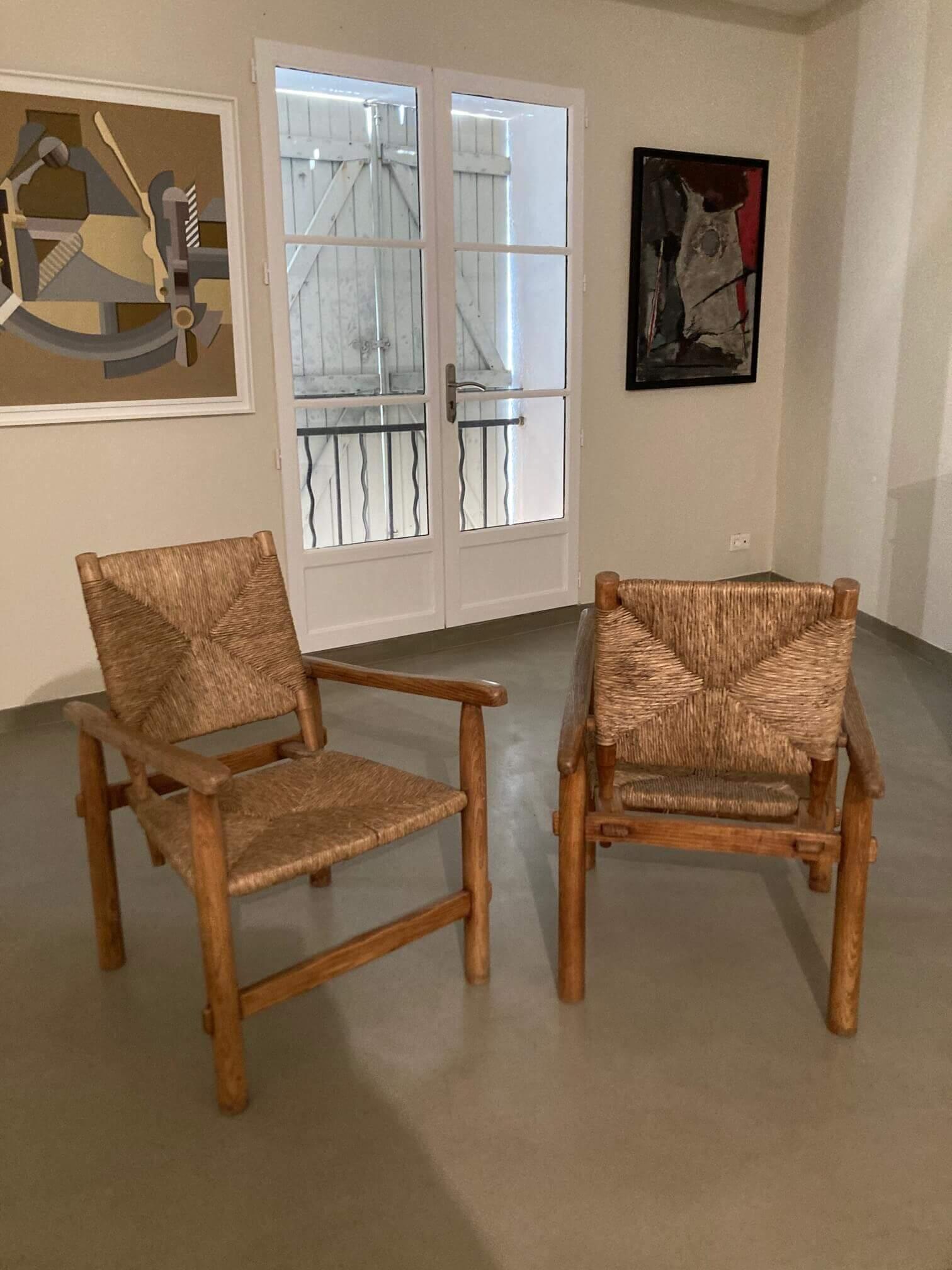 Paire de fauteuils authentiques authentiques, originaux, par Charlotte Perriand, vers 1945 2