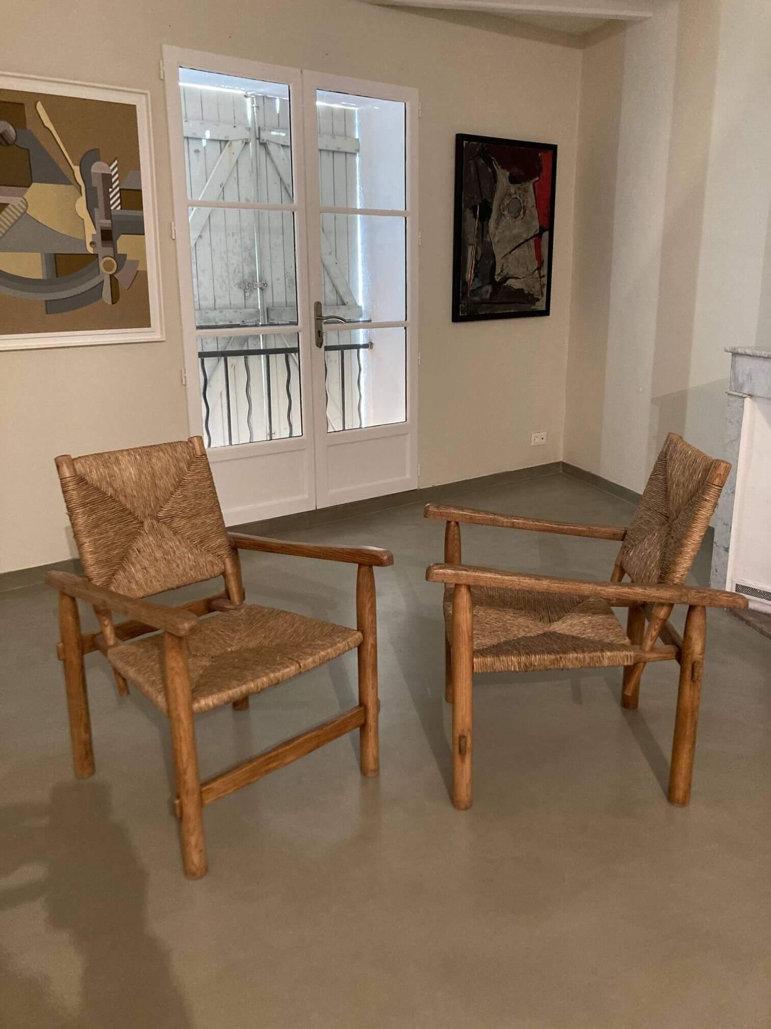 Rare Pair of Genuine, Original, Armchair, by Charlotte Perriand, circa 1945 3