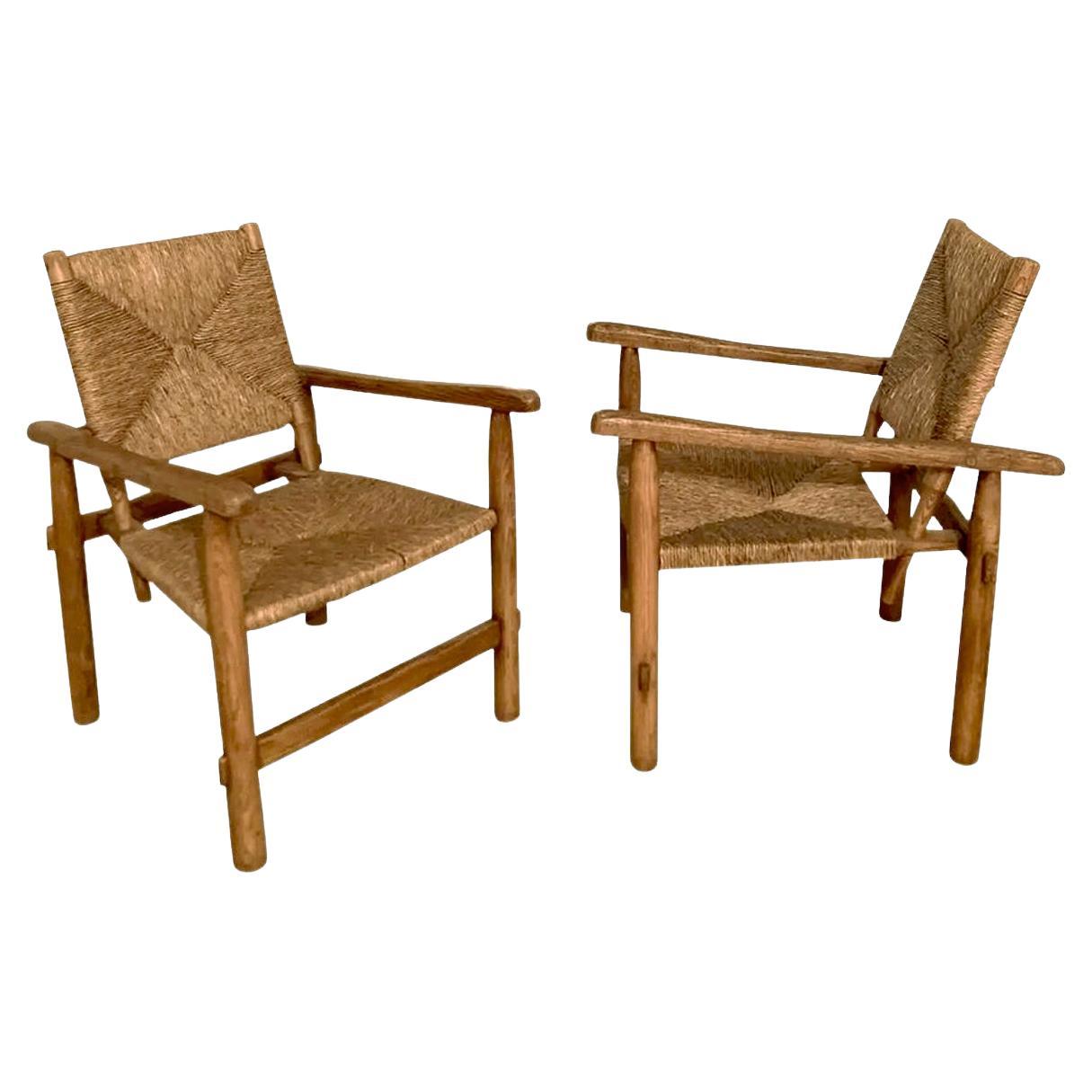 Paire de fauteuils authentiques authentiques, originaux, par Charlotte Perriand, vers 1945