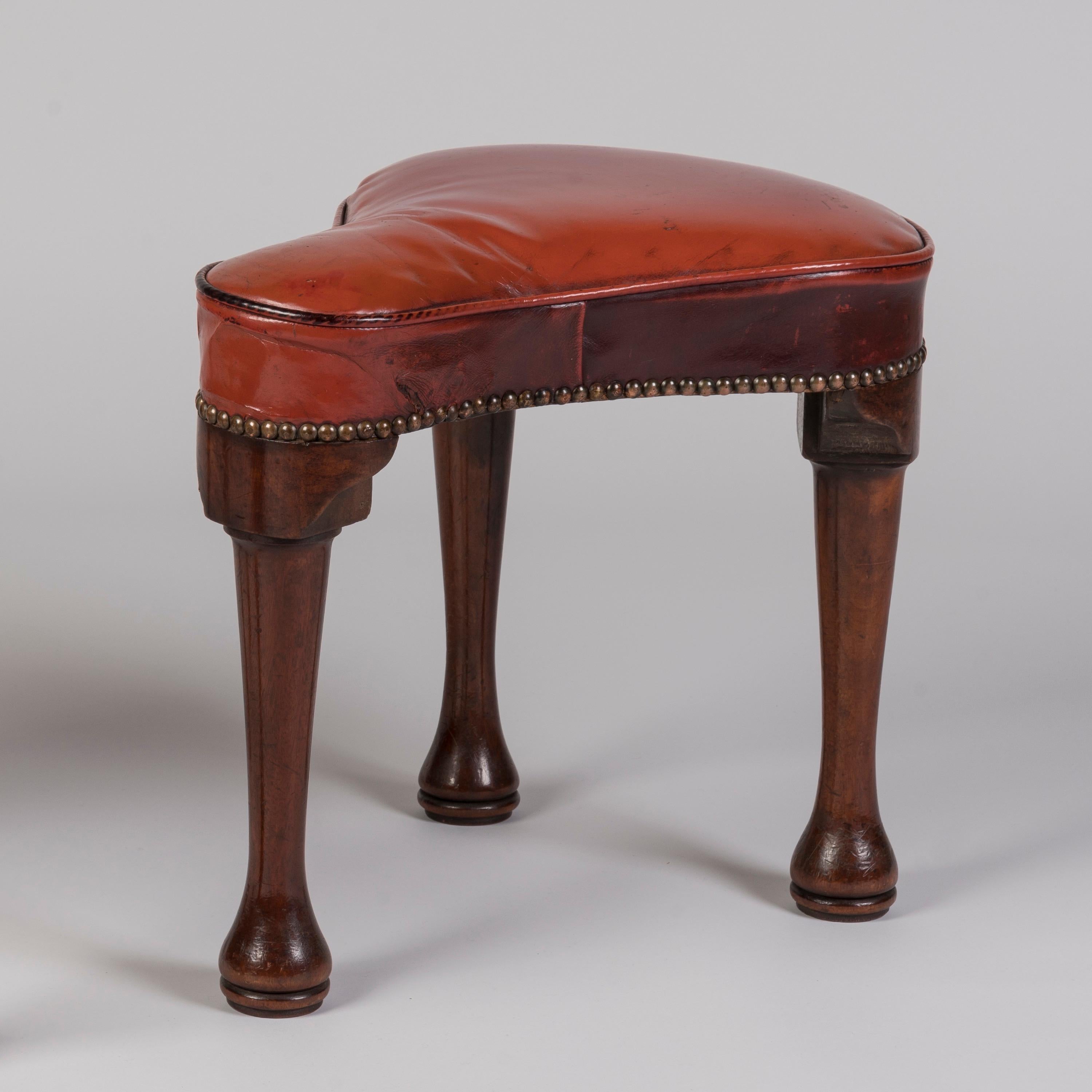 18th Century and Earlier Rare Pair of George II Period Mahogany Saddle Stools with Red Leather Seats For Sale