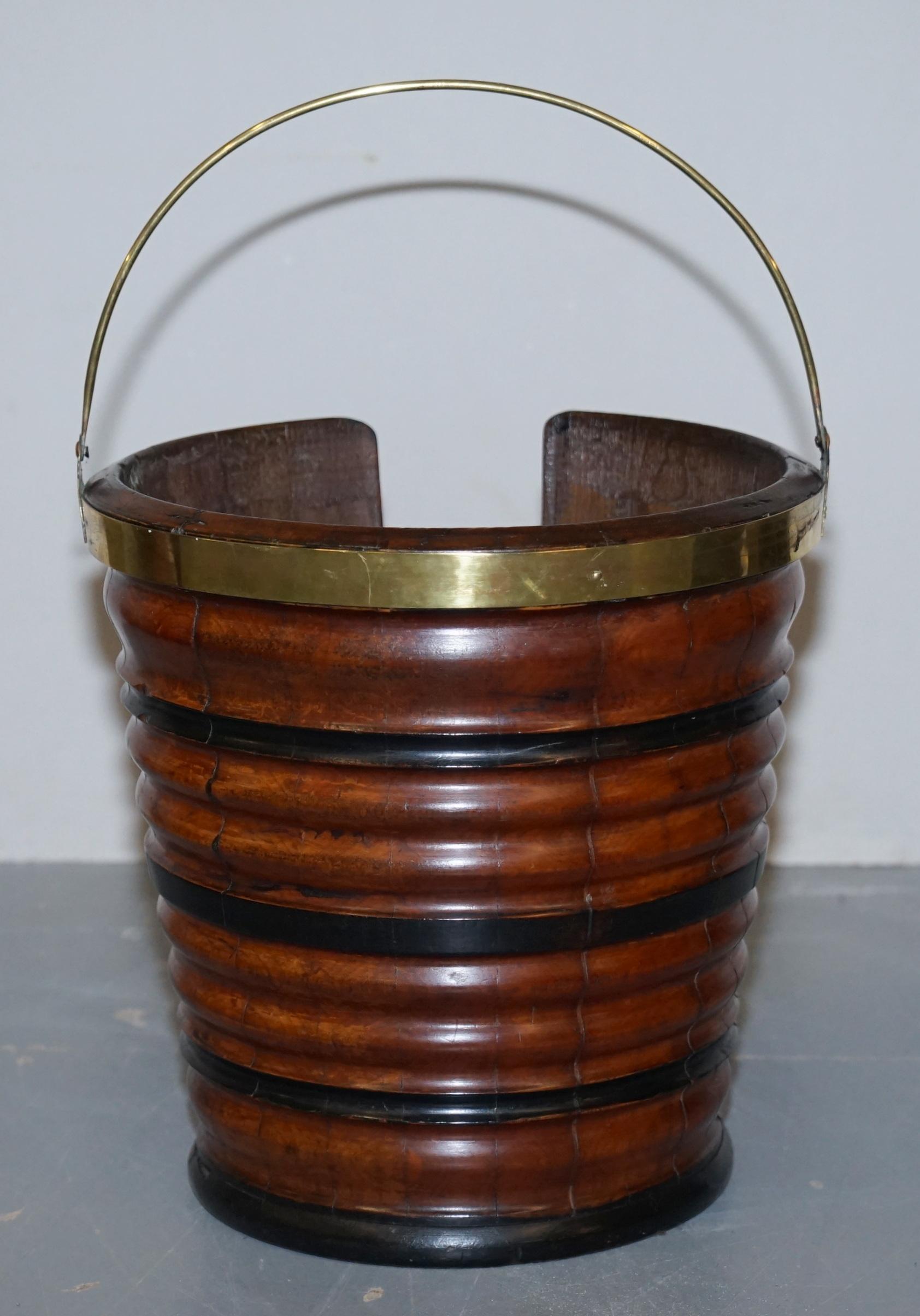 Rare Pair of George III 1780 Plate or Peat Buckets Georgian Hardwood and Brass For Sale 5