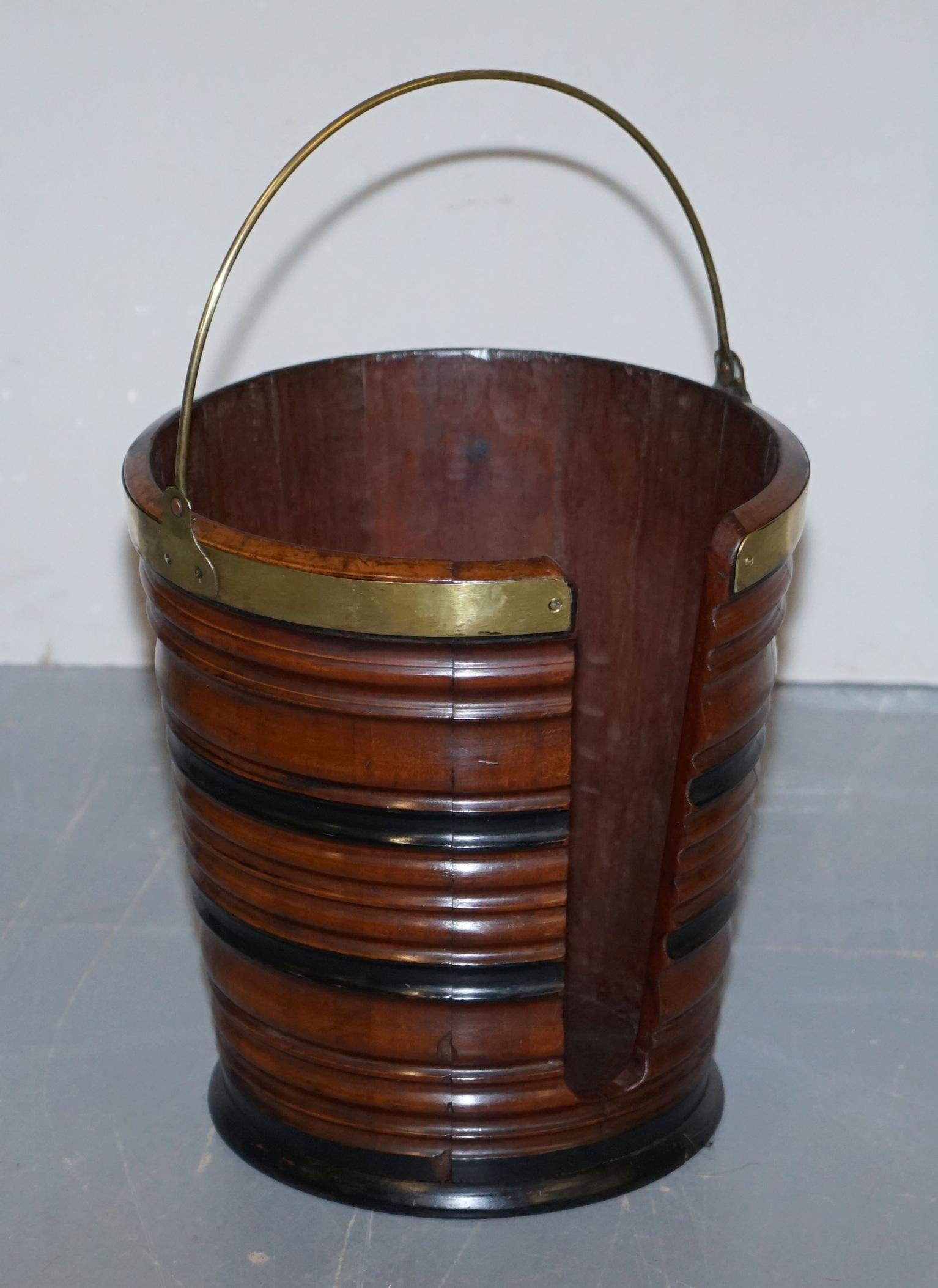 Rare Pair of George III 1780 Plate or Peat Buckets Georgian Hardwood and Brass For Sale 7