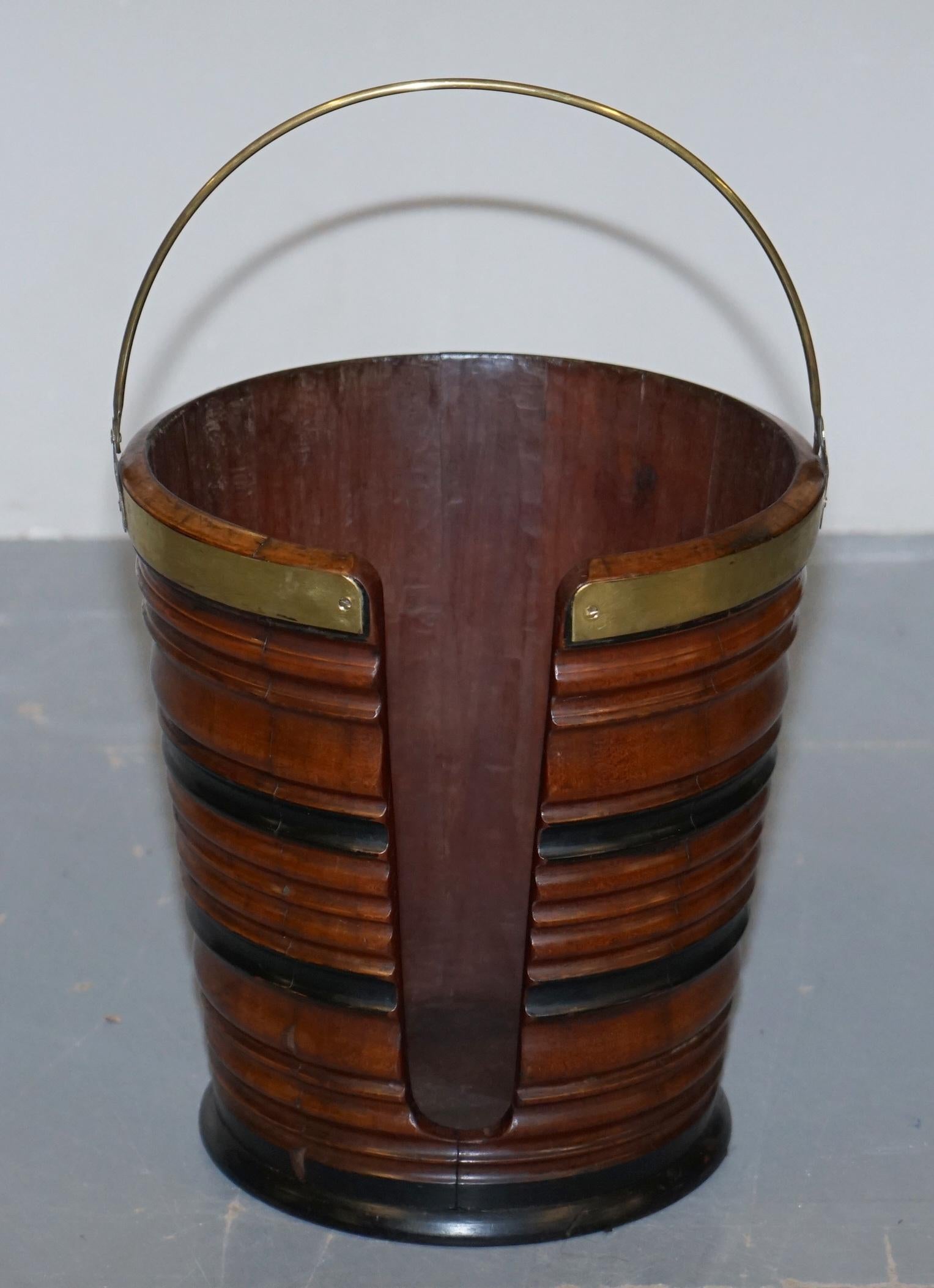 Rare Pair of George III 1780 Plate or Peat Buckets Georgian Hardwood and Brass For Sale 8