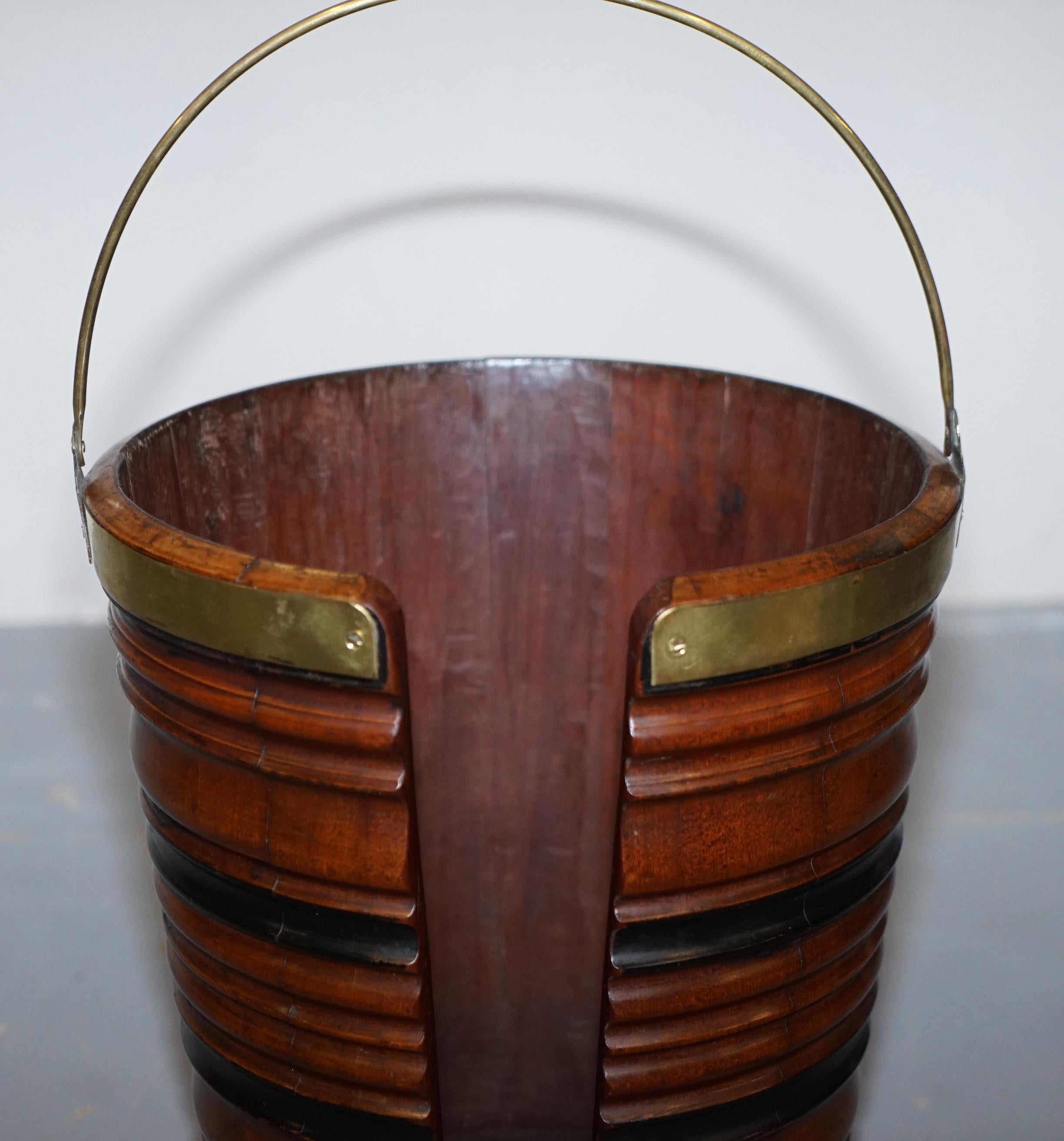 Rare Pair of George III 1780 Plate or Peat Buckets Georgian Hardwood and Brass For Sale 10