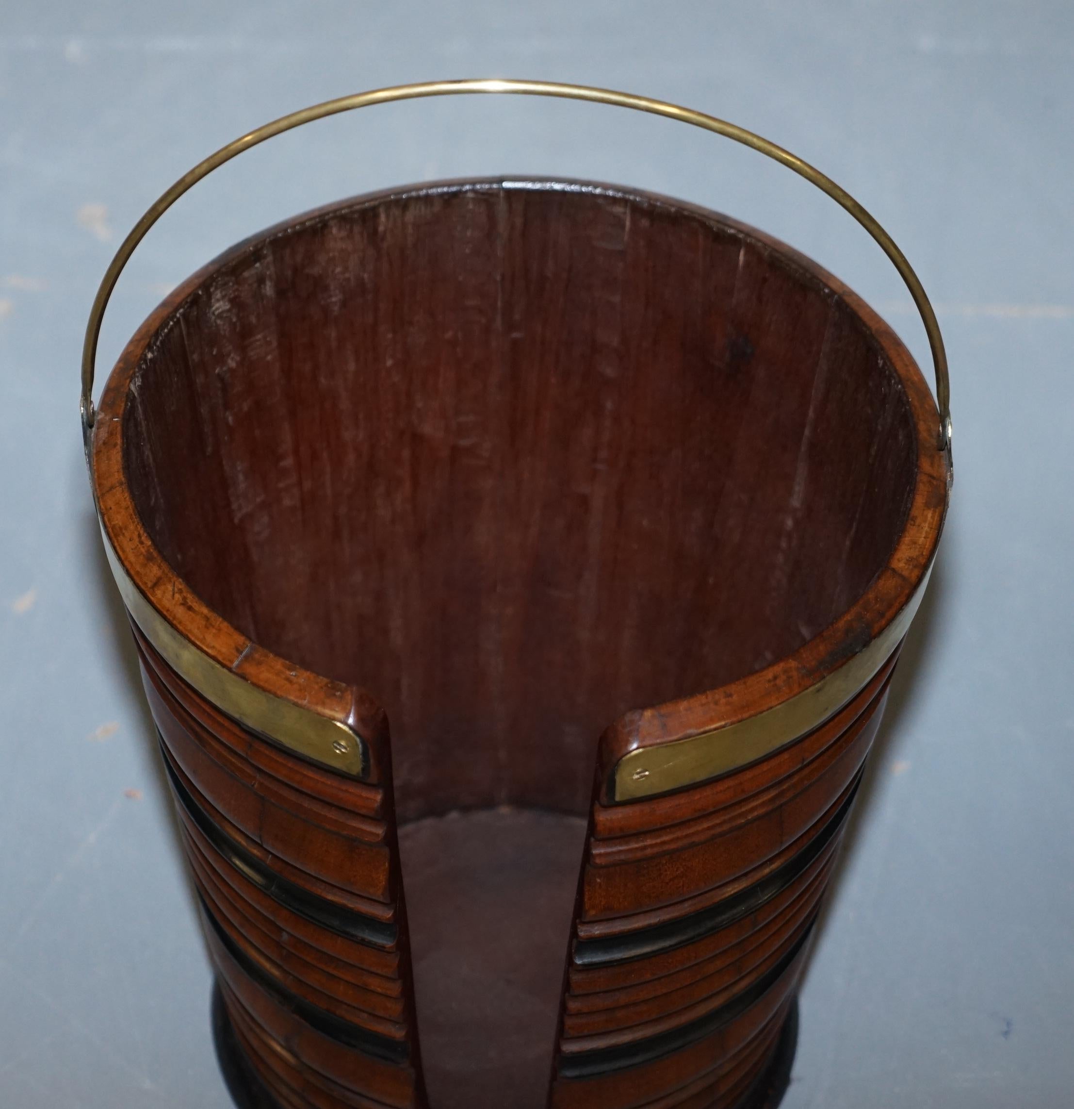 Rare Pair of George III 1780 Plate or Peat Buckets Georgian Hardwood and Brass For Sale 11