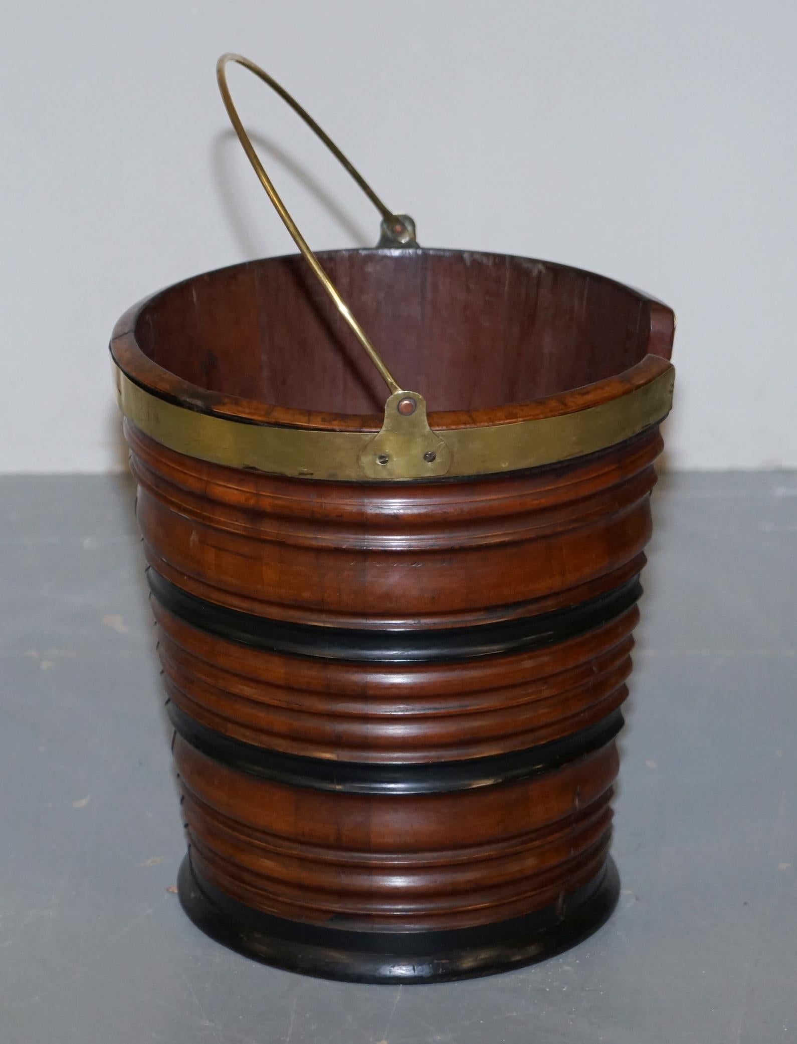 Rare Pair of George III 1780 Plate or Peat Buckets Georgian Hardwood and Brass For Sale 12