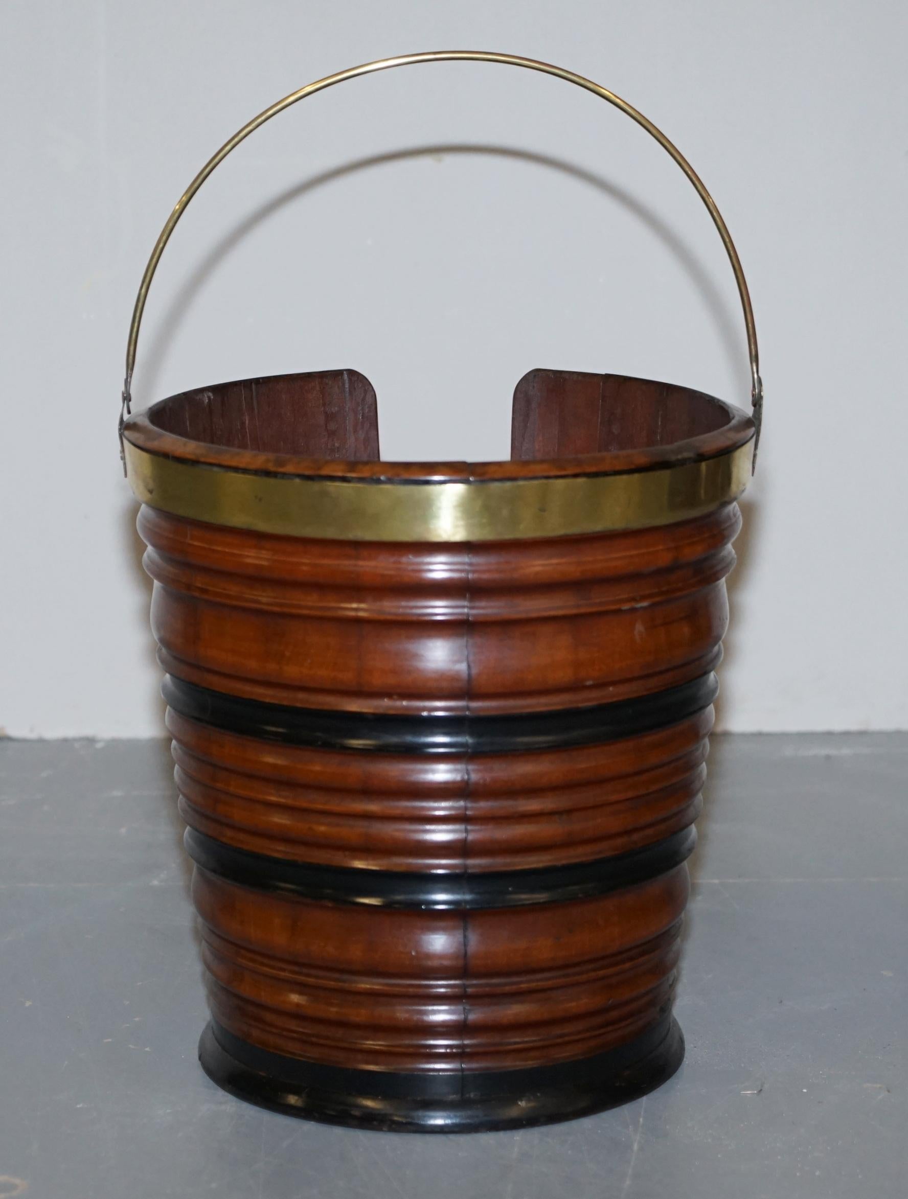 Rare Pair of George III 1780 Plate or Peat Buckets Georgian Hardwood and Brass For Sale 13