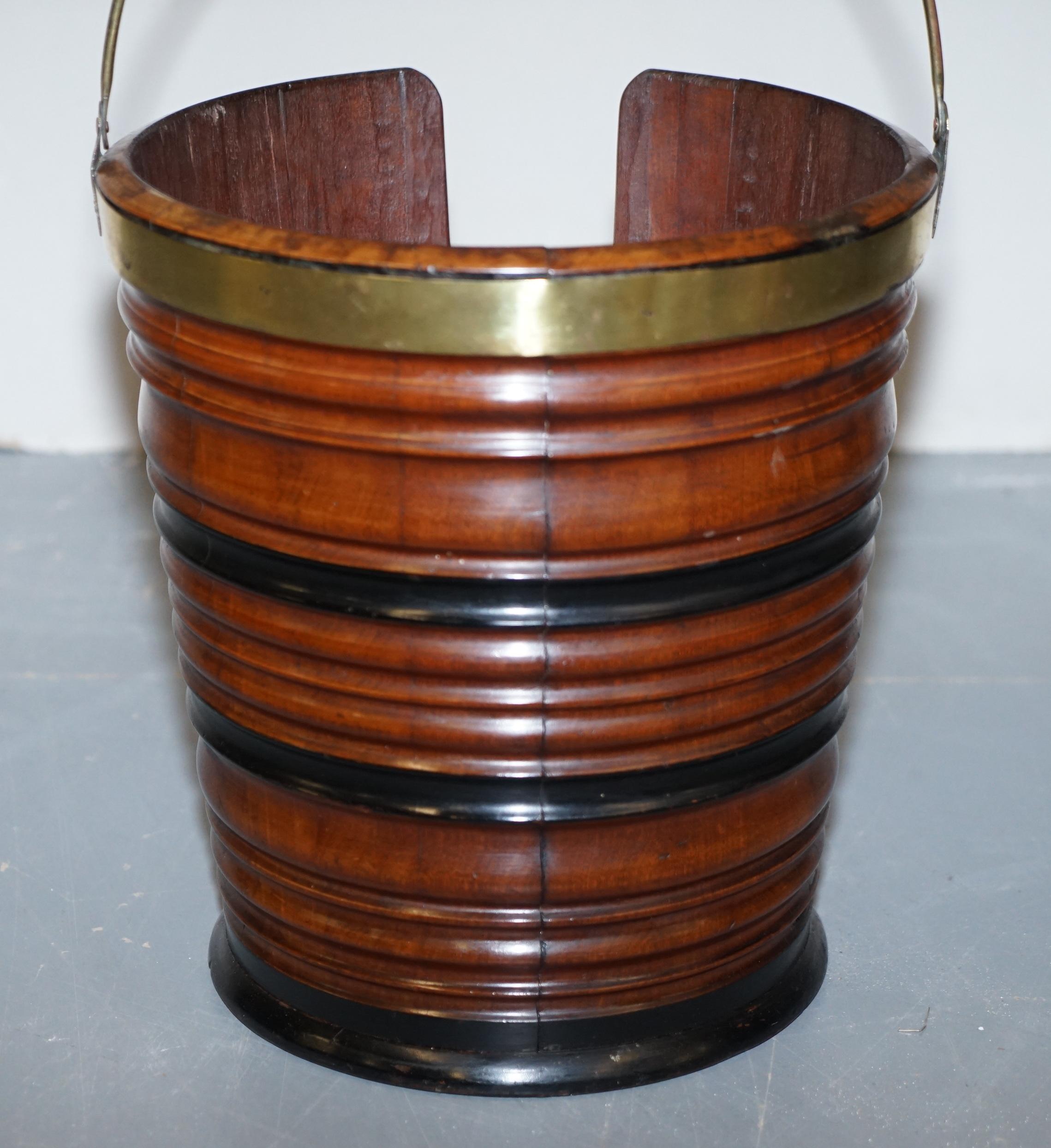 Rare Pair of George III 1780 Plate or Peat Buckets Georgian Hardwood and Brass For Sale 14