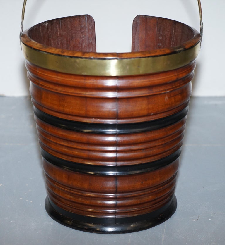Rare Pair of III 1780 Plate or Pete Buckets Hardwood and Brass For Sale at 1stDibs