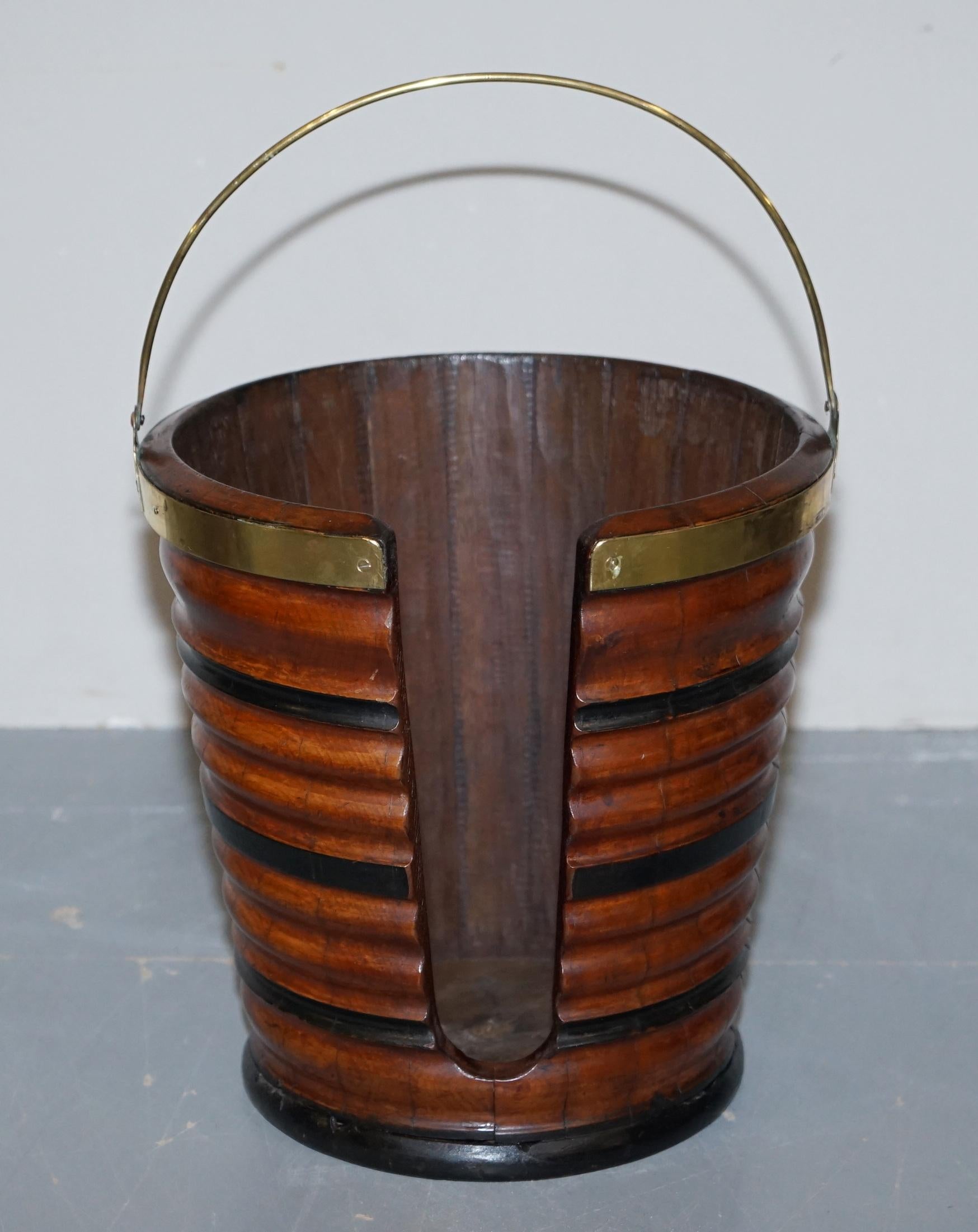 English Rare Pair of George III 1780 Plate or Peat Buckets Georgian Hardwood and Brass For Sale