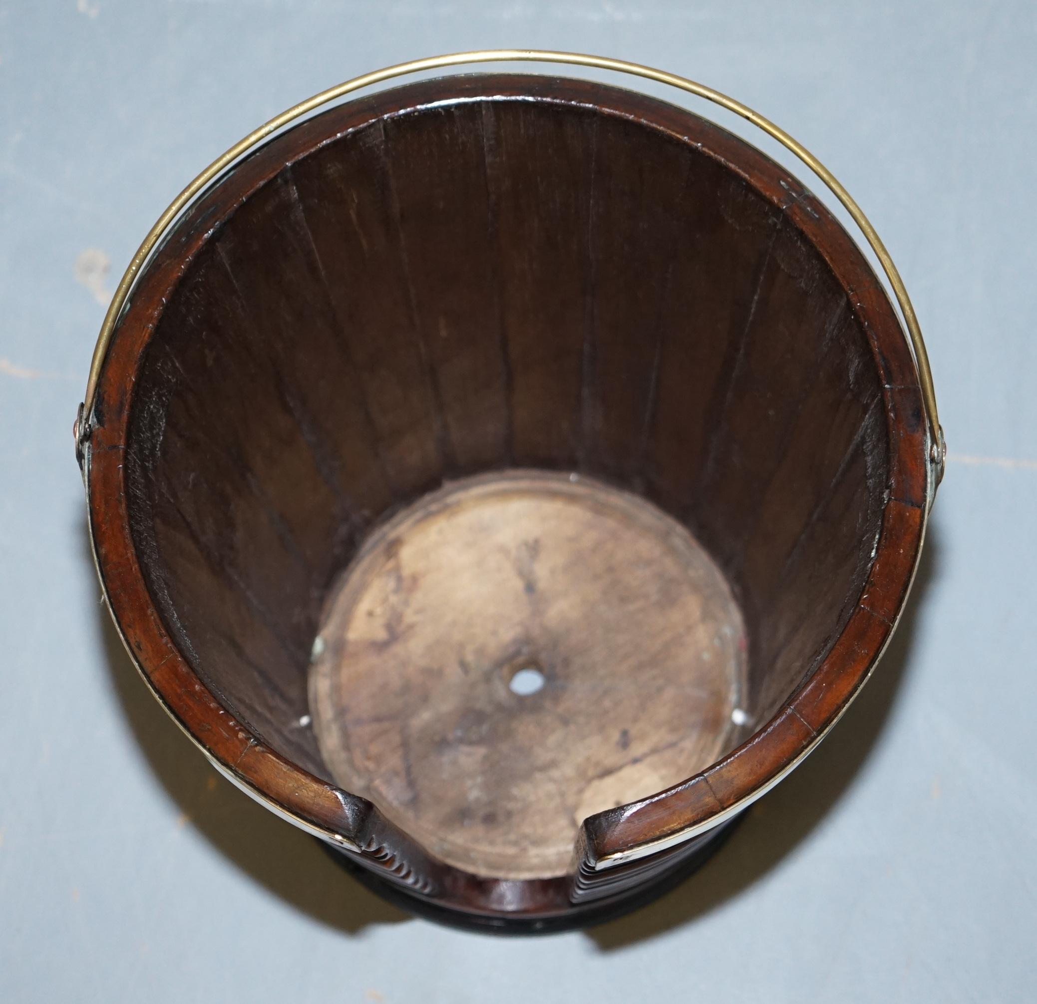 Rare Pair of George III 1780 Plate or Peat Buckets Georgian Hardwood and Brass For Sale 1