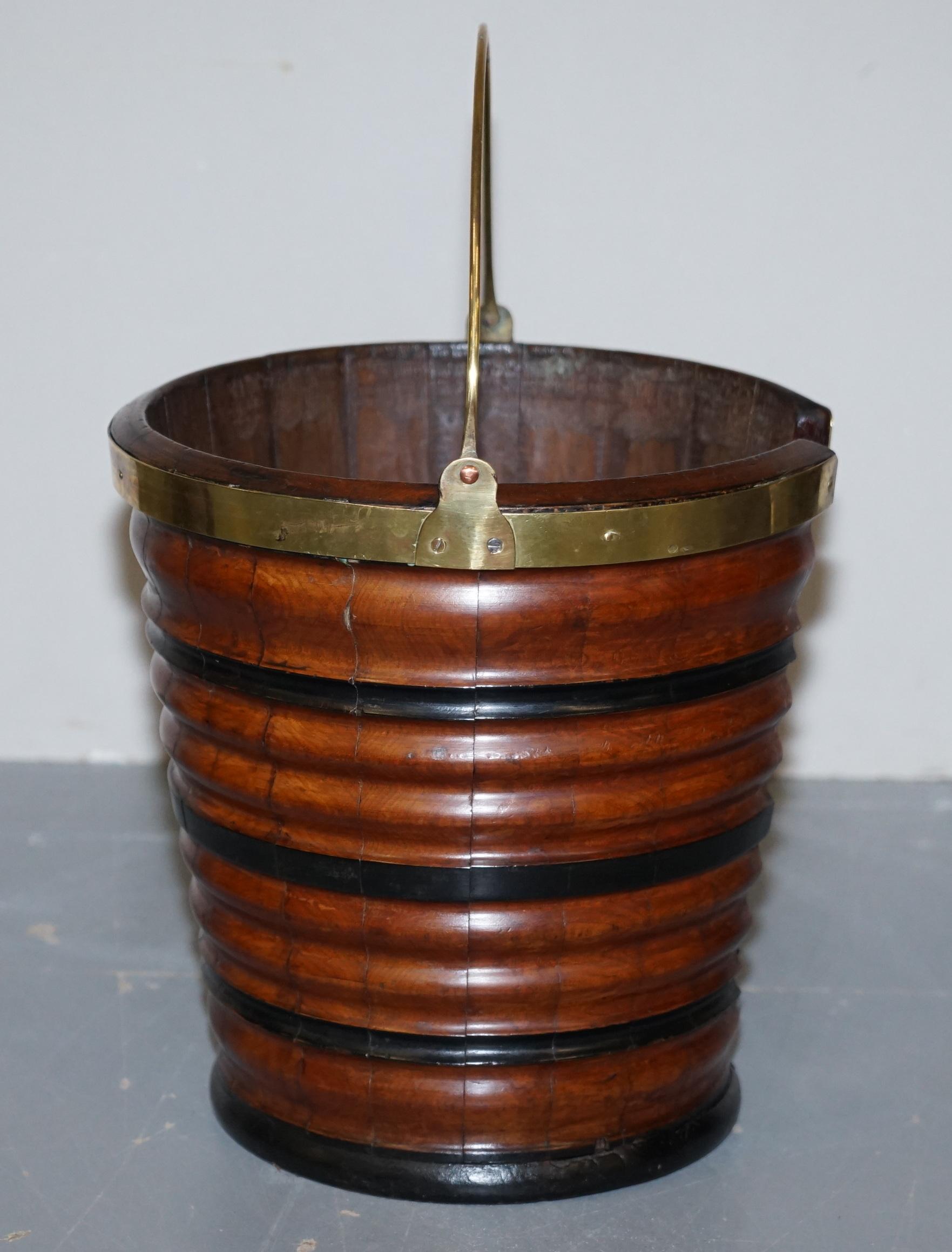 Rare Pair of George III 1780 Plate or Peat Buckets Georgian Hardwood and Brass For Sale 2