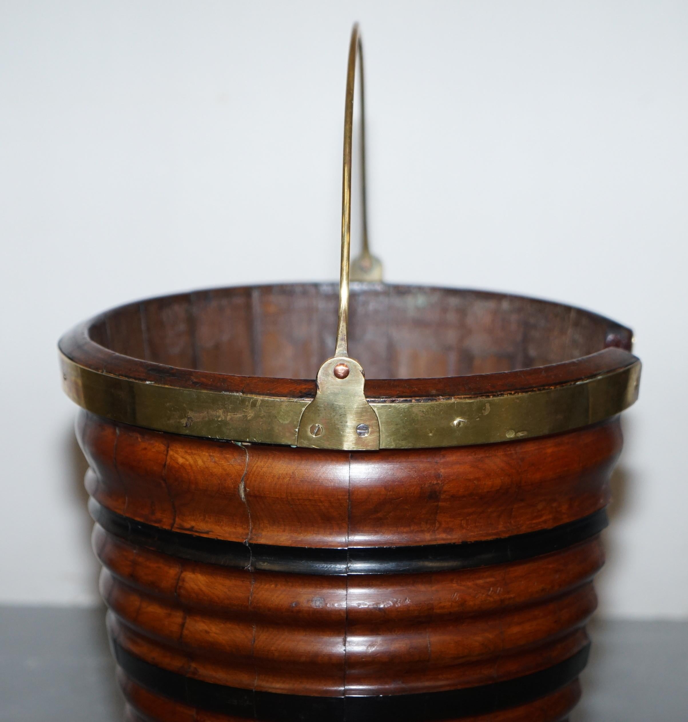 Rare Pair of George III 1780 Plate or Peat Buckets Georgian Hardwood and Brass For Sale 4