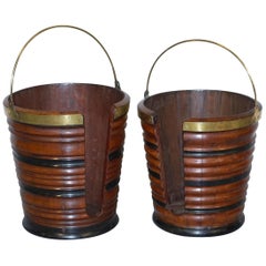 Antique Rare Pair of George III 1780 Plate or Peat Buckets Georgian Hardwood and Brass