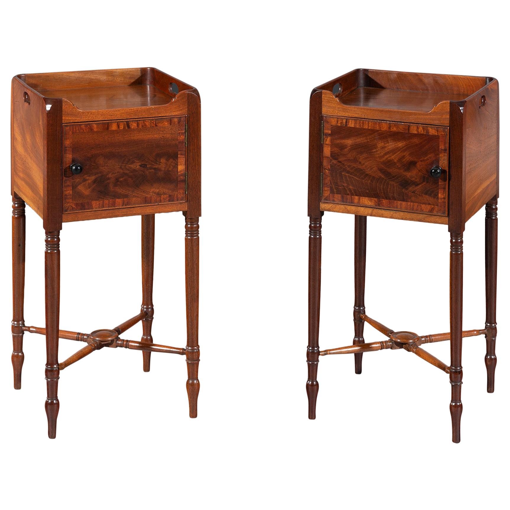 Rare Pair of George III Flamed Mahogany and Ebony Bedside Cabinets