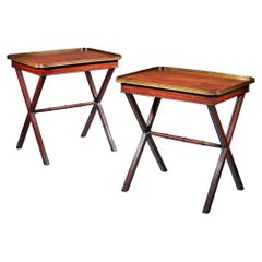 Rare Pair of George III Mahogany Butlers Trays with Gilt Brass Galleries