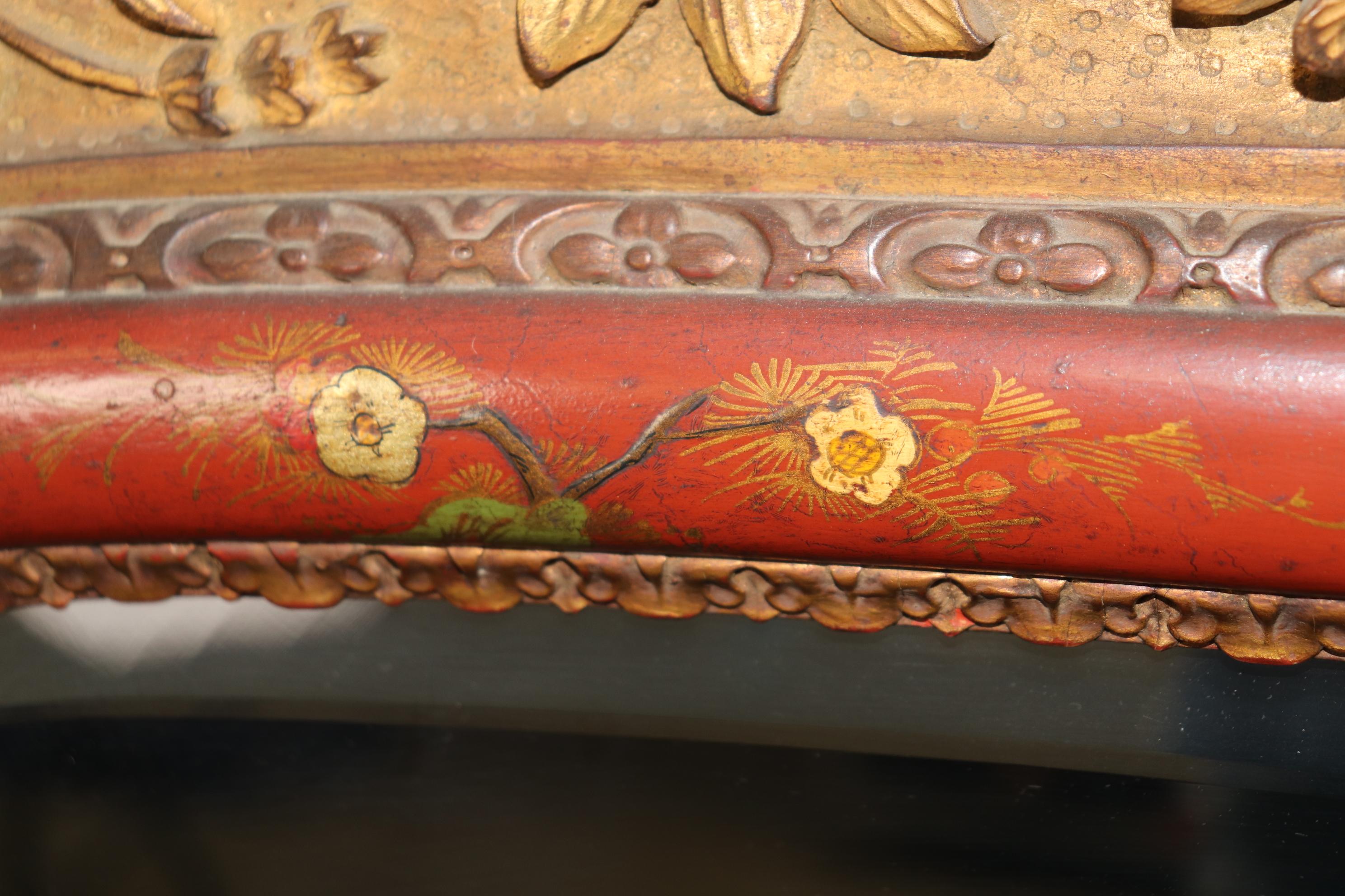 Rare paire de grands miroirs de buffet de cheminée en bois doré sculpté de style chinoiserie géorgien en vente 5