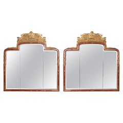 Rare Pair of Georgian Carved Giltwood Chinoiserie Large Mantel Buffet Mirrors