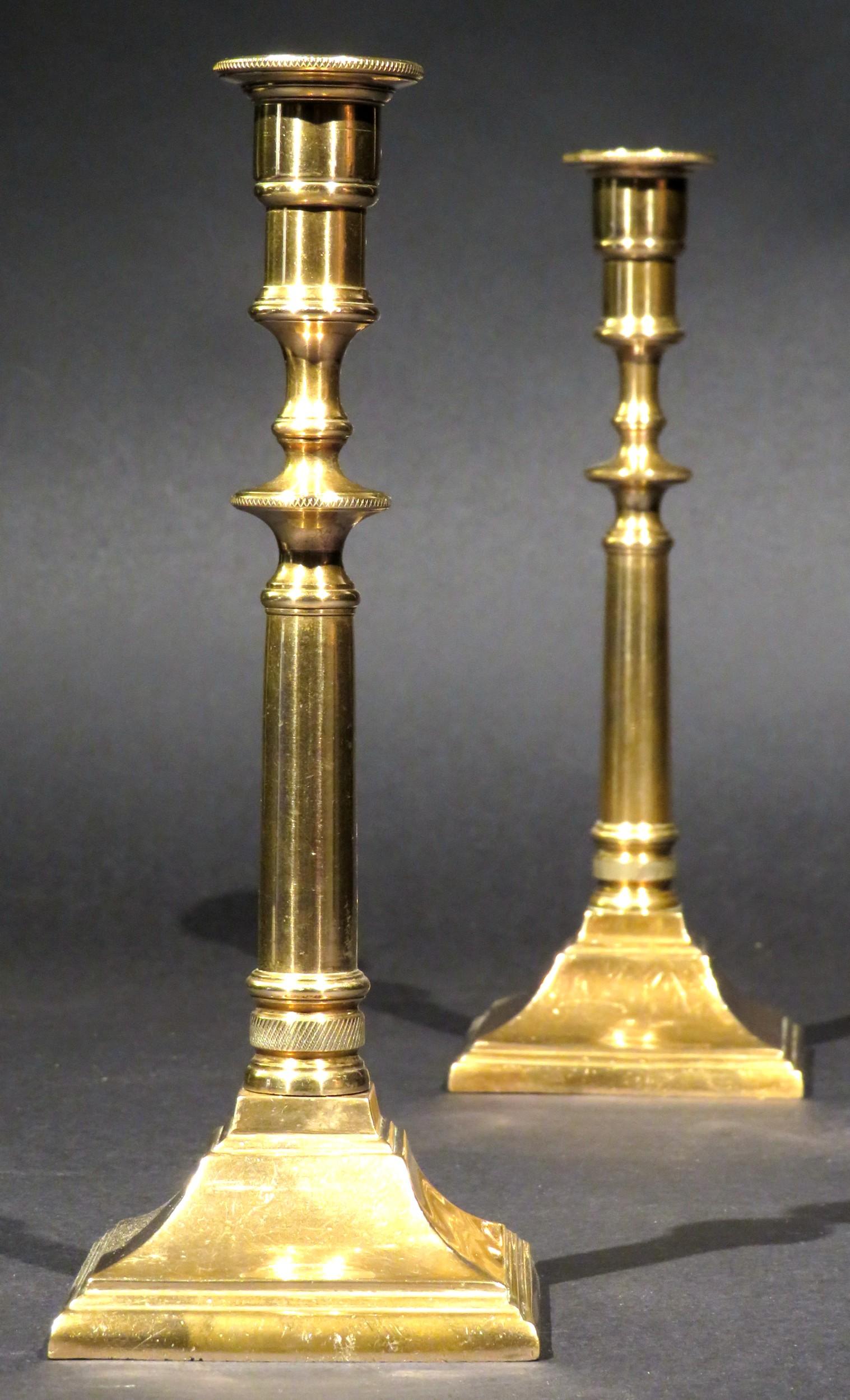 George III Rare Pair of Georgian Cast Bell Metal Campaign Candlesticks, England circa 1770 For Sale