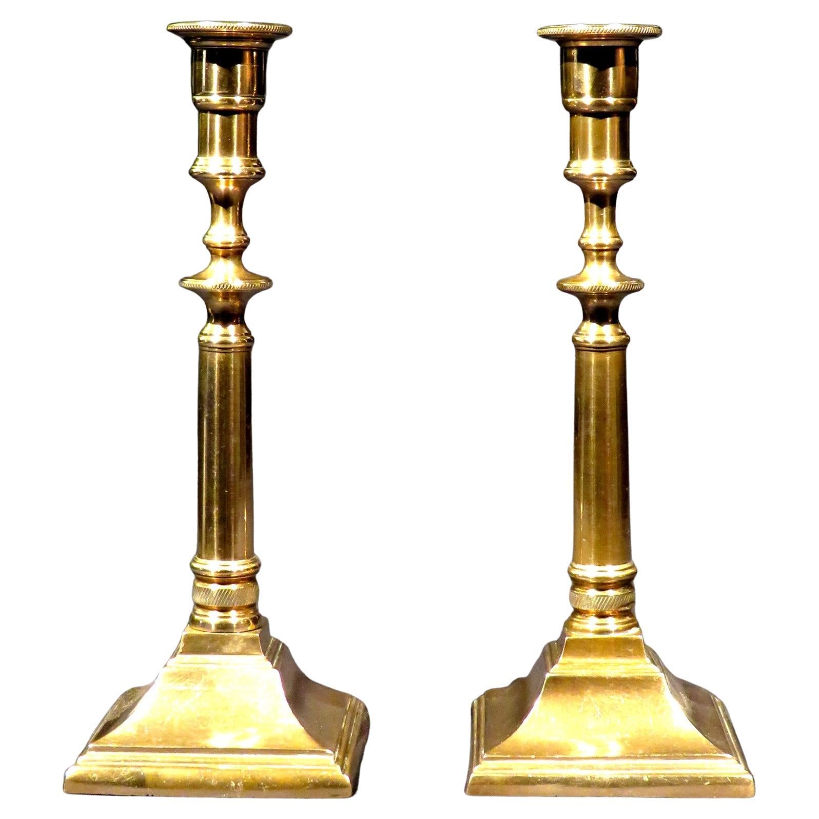 Rare Pair of Georgian Cast Bell Metal Campaign Candlesticks, England circa 1770 For Sale