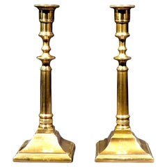 Rare Pair of Georgian Cast Bell Metal Campaign Candlesticks, England circa 1770