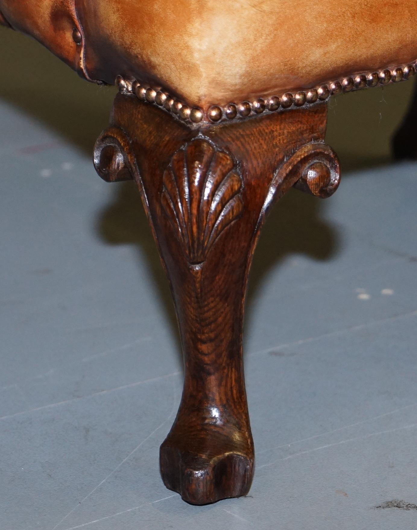 Rare Pair of Georgian Irish Brown Leather Wingback Armchairs William Morris Arms 12