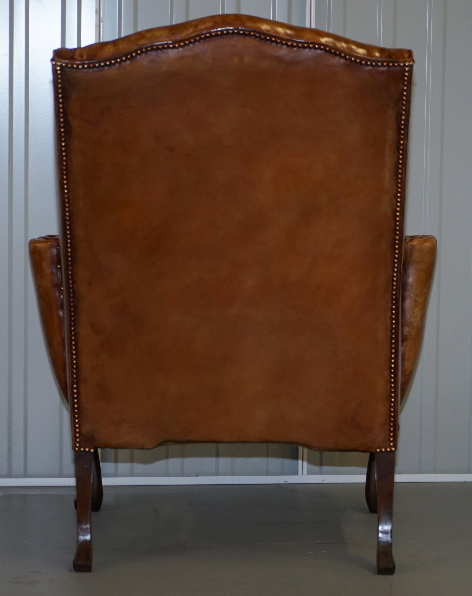 Rare Pair of Georgian Irish Brown Leather Wingback Armchairs William Morris Arms 14