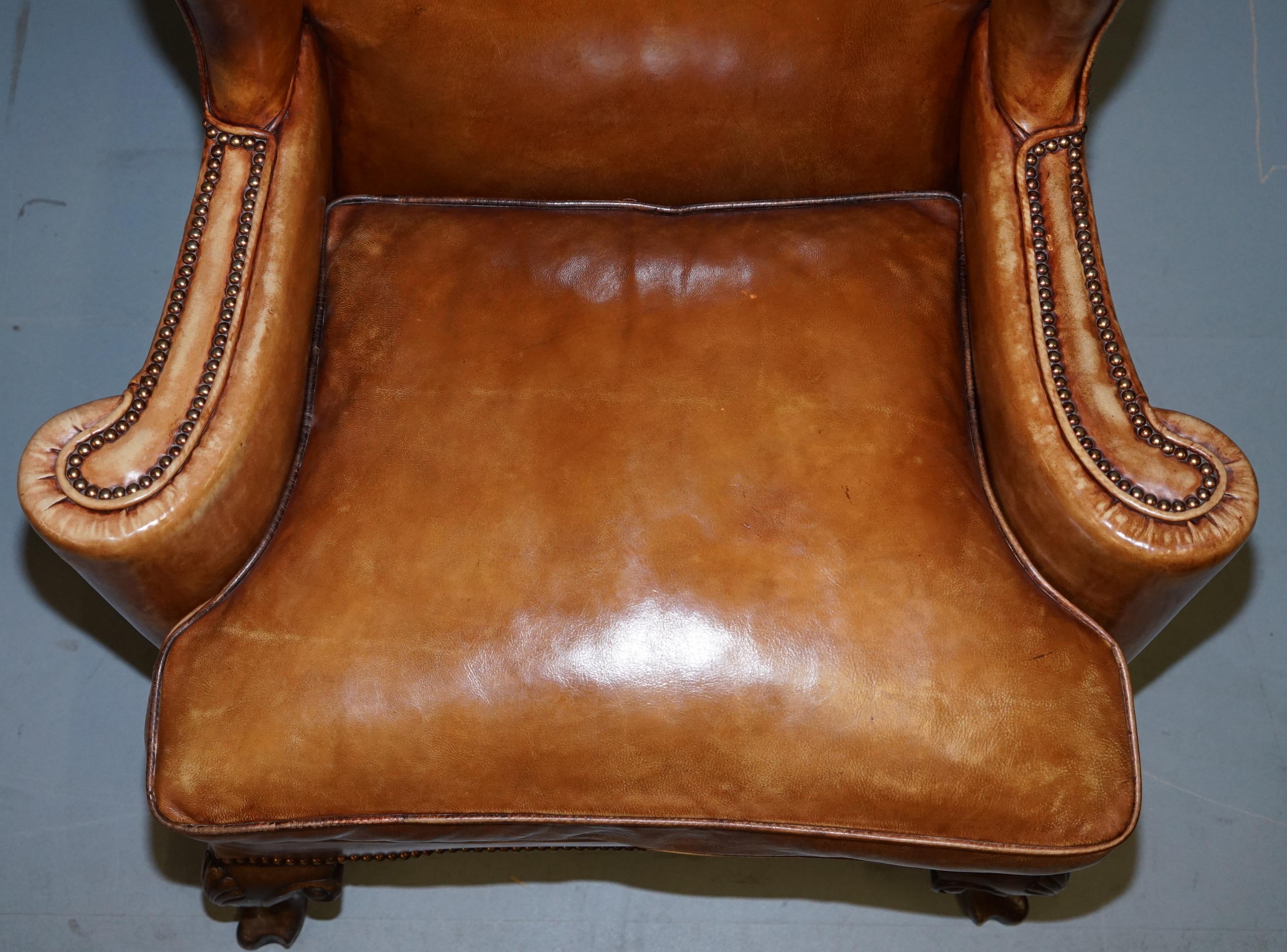 18th Century and Earlier Rare Pair of Georgian Irish Brown Leather Wingback Armchairs William Morris Arms