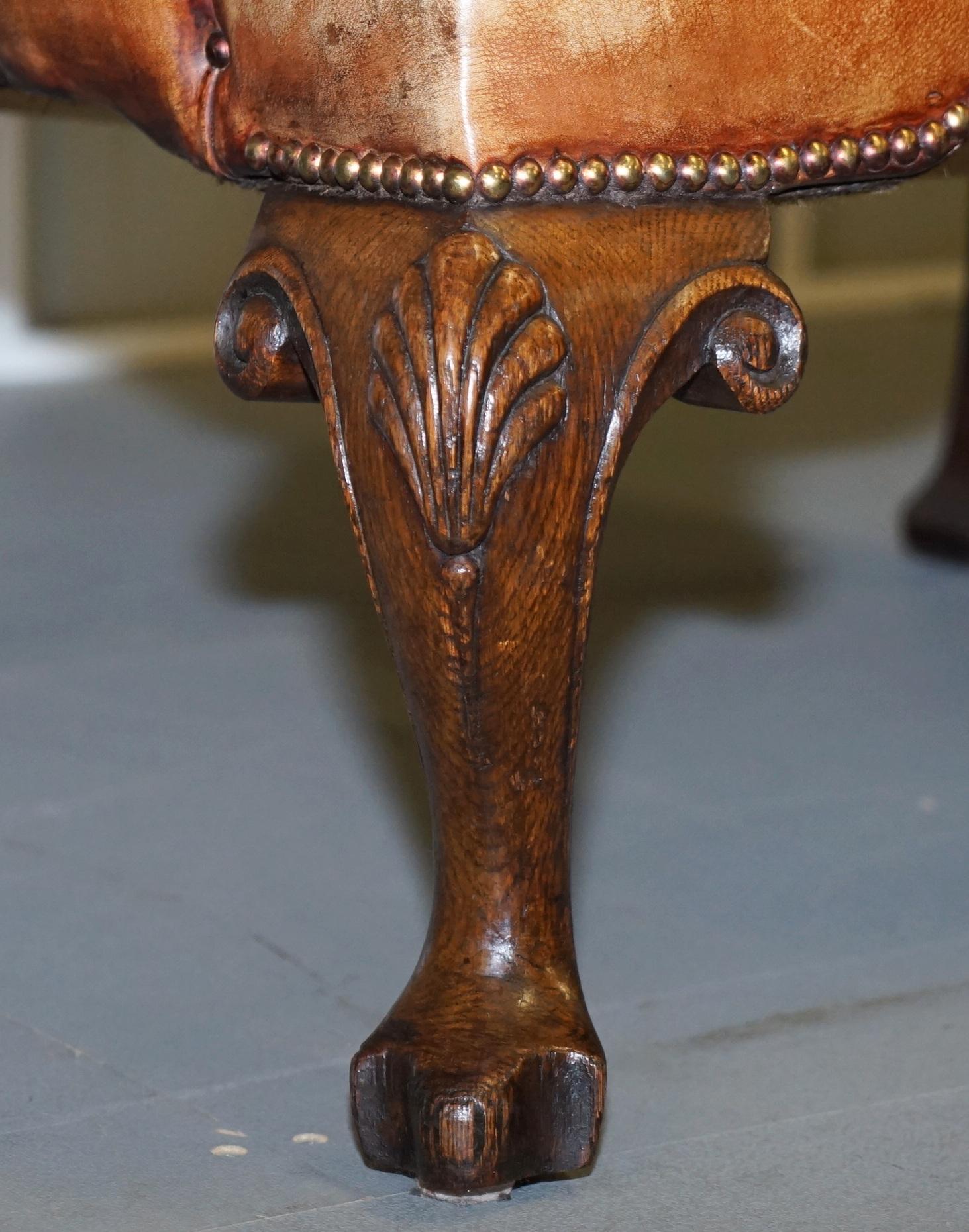 Rare Pair of Georgian Irish Brown Leather Wingback Armchairs William Morris Arms 4