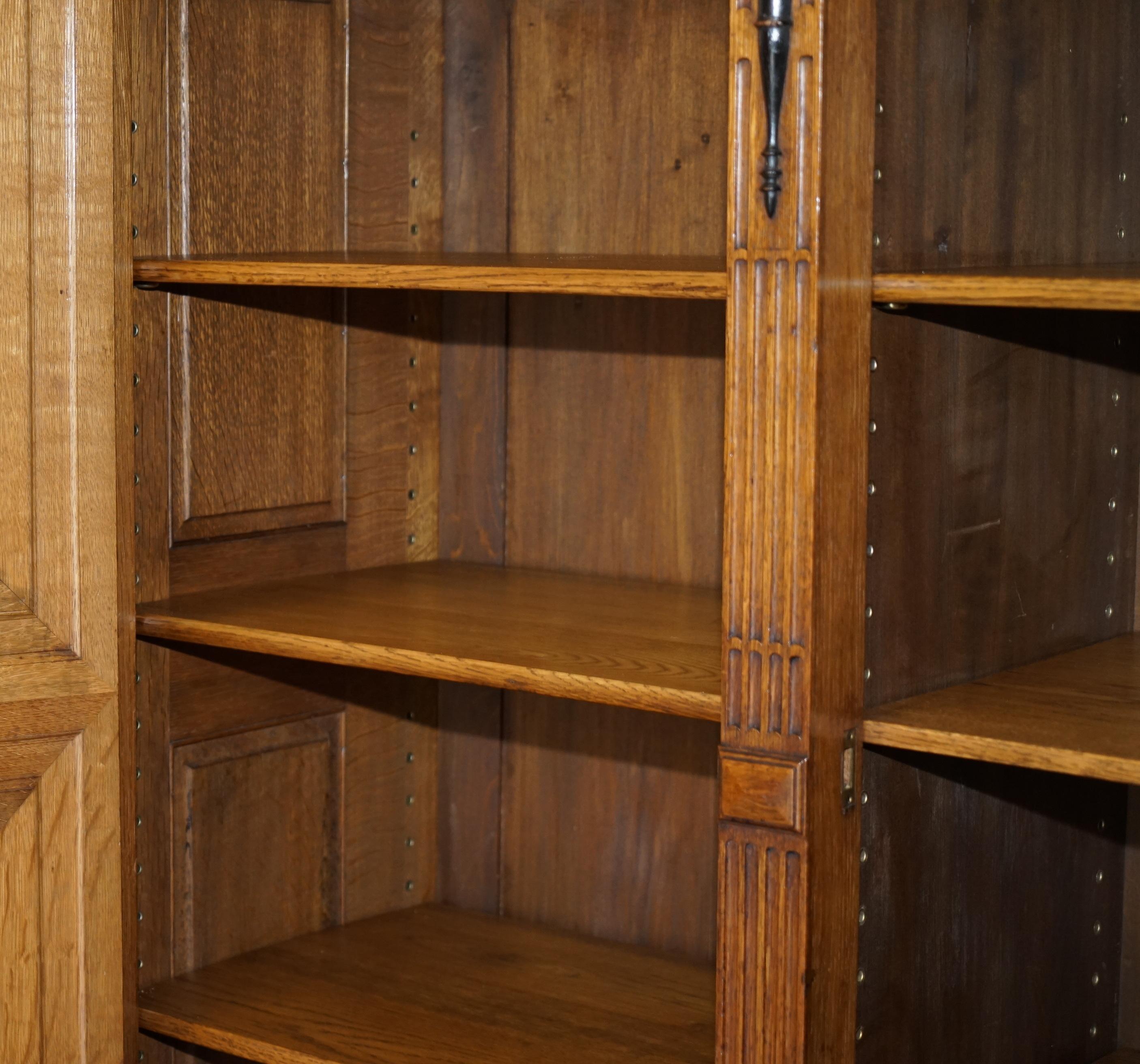 Rare Pair of Gillows Lancaster English Oak Antique Victorian Bookcase Cupboards For Sale 6