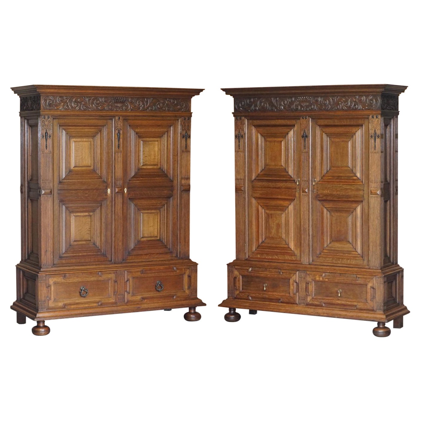 Rare Pair of Gillows Lancaster English Oak Antique Victorian Bookcase Cupboards