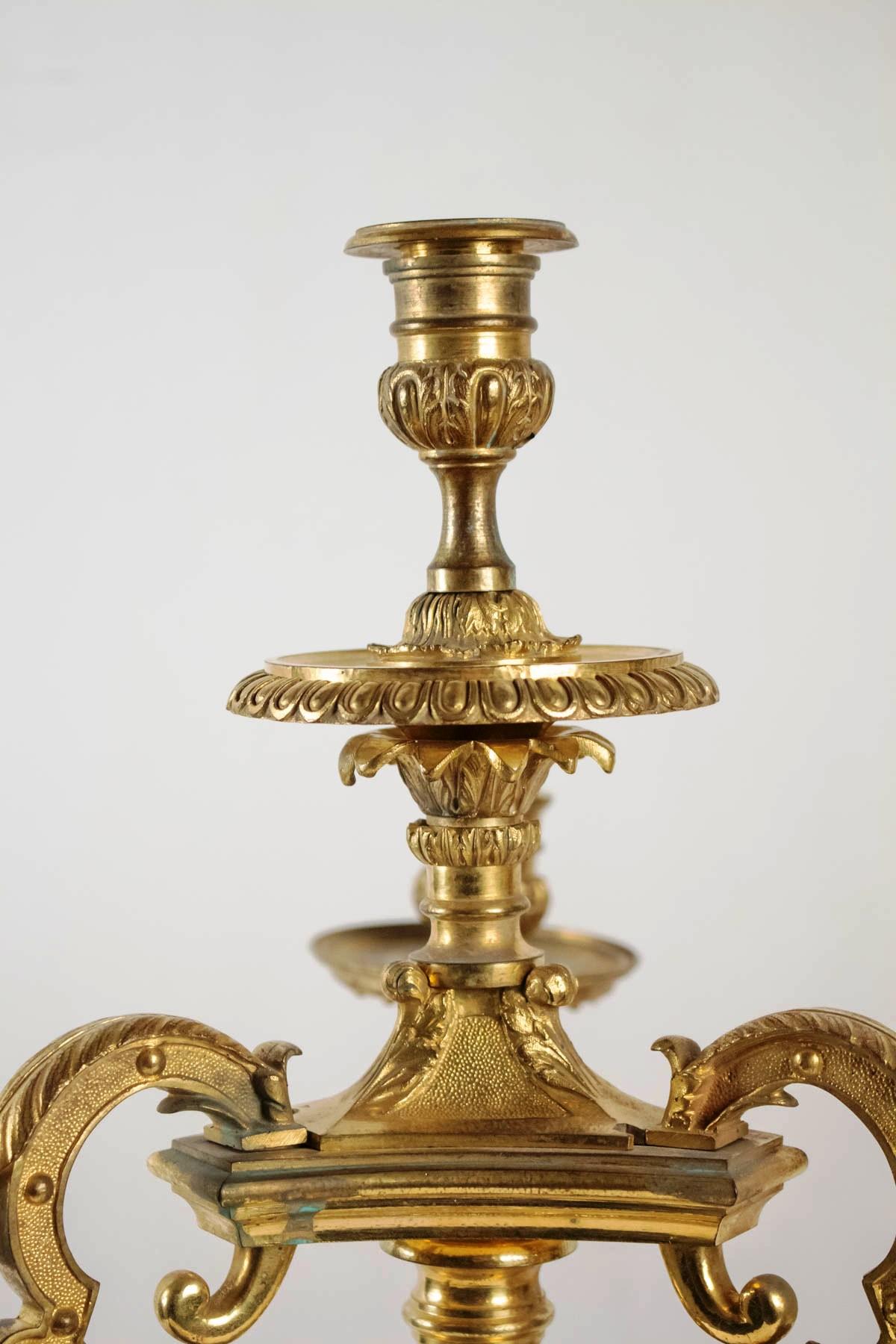 Régence Rare Pair of Gilt Bronze Candelabras, after A-C Boulle France, Late 19th Century