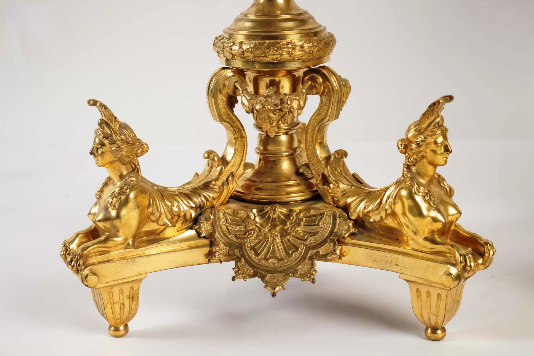 Rare Pair of Gilt Bronze Candelabras, after A-C Boulle France, Late 19th Century In Good Condition In Saint-Ouen, FR