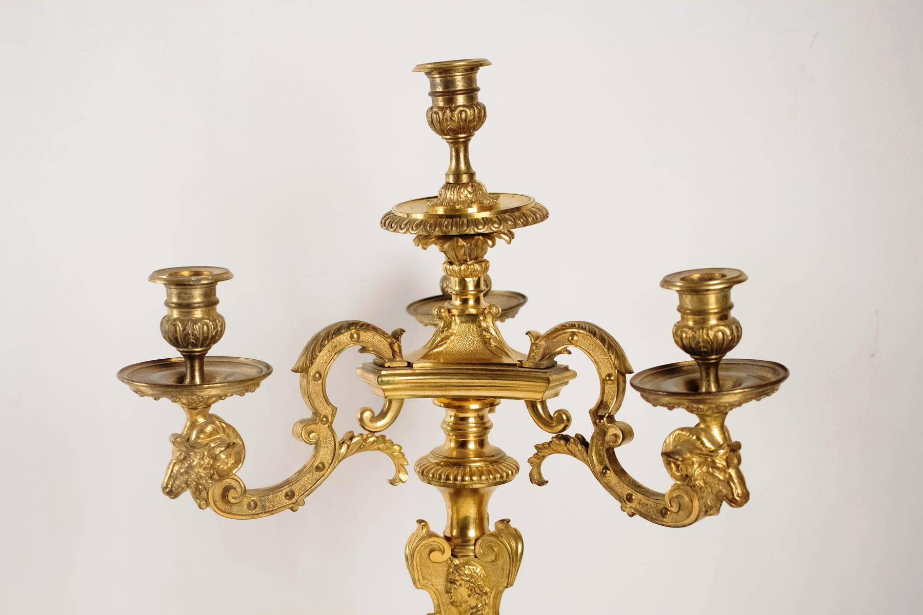 Rare Pair of Gilt Bronze Candelabras, after A-C Boulle France, Late 19th Century 4