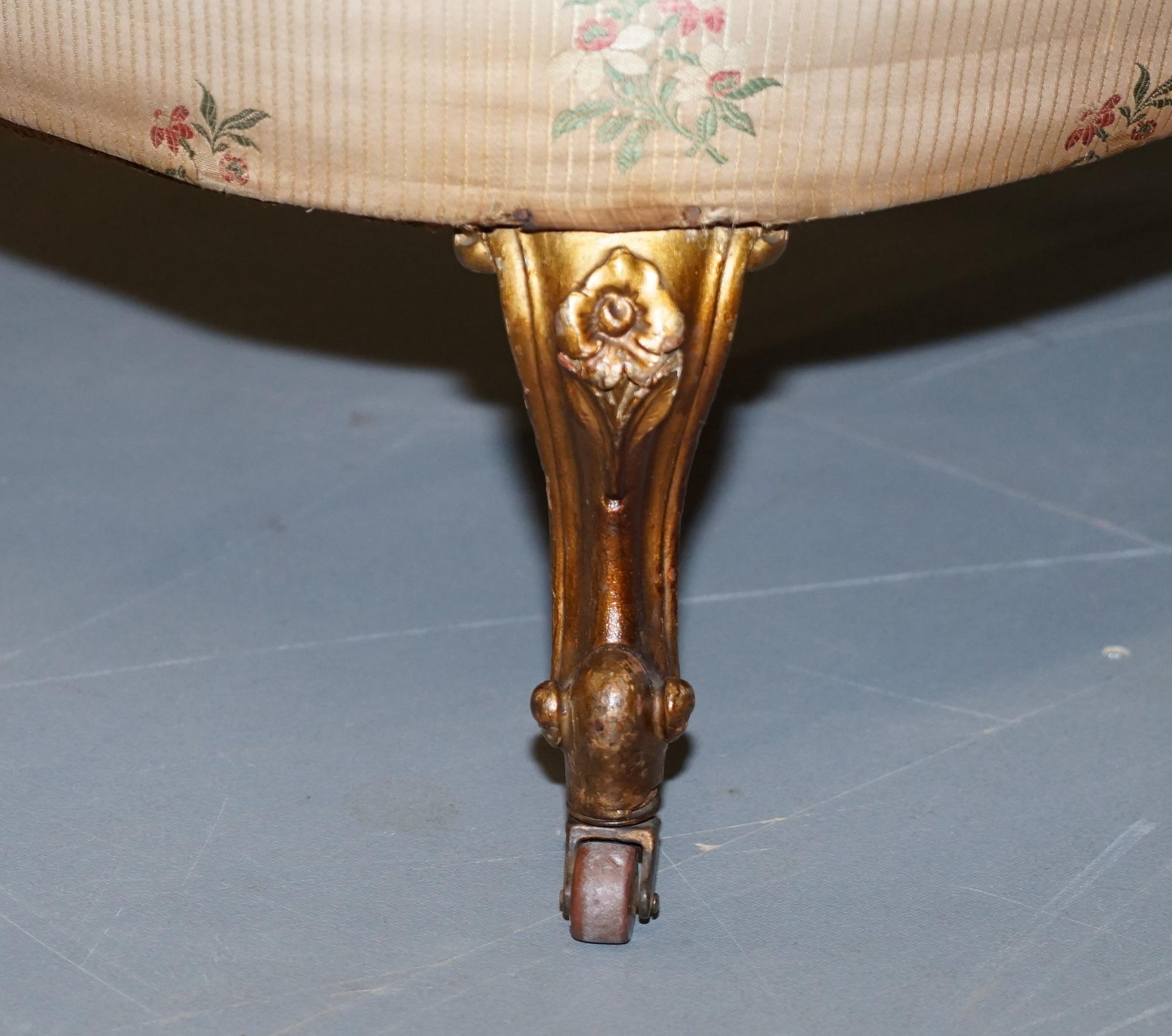 Rare Pair of Giltwood Victorian Asymmetrical Armchairs Embroidered Bird Covers For Sale 3