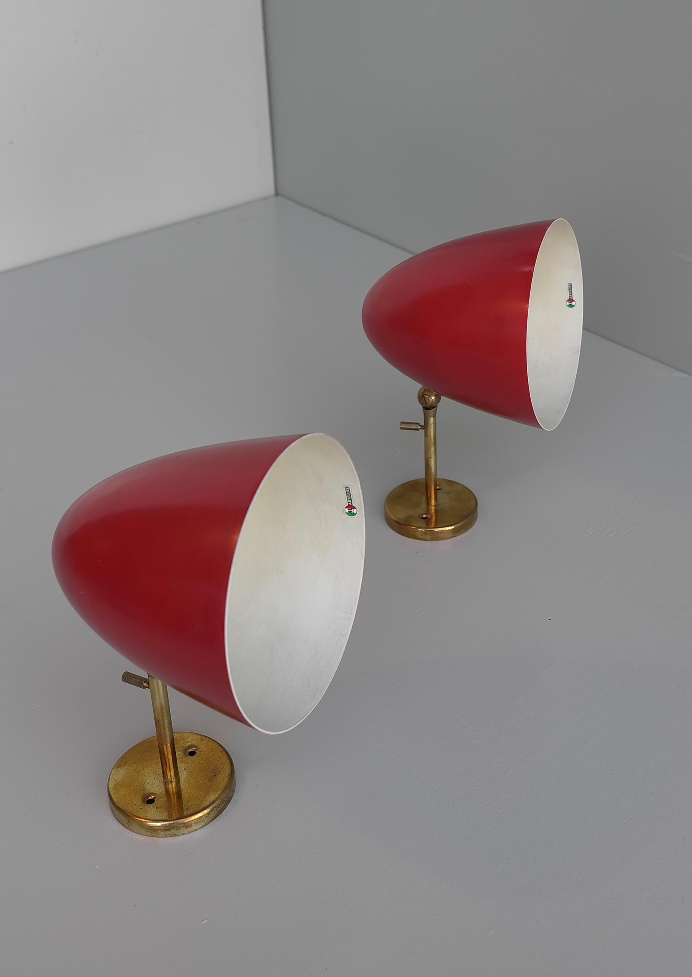Rare pair of Gino Sarfatti red wall scones, Arteluce Italy, 1956
Enameled aluminum, brass. Adjustable in any position desired.


Gino Sarfatti: Opere Scelte 1938-1973 Selected Works, Romanelli and Severi, pg. 388