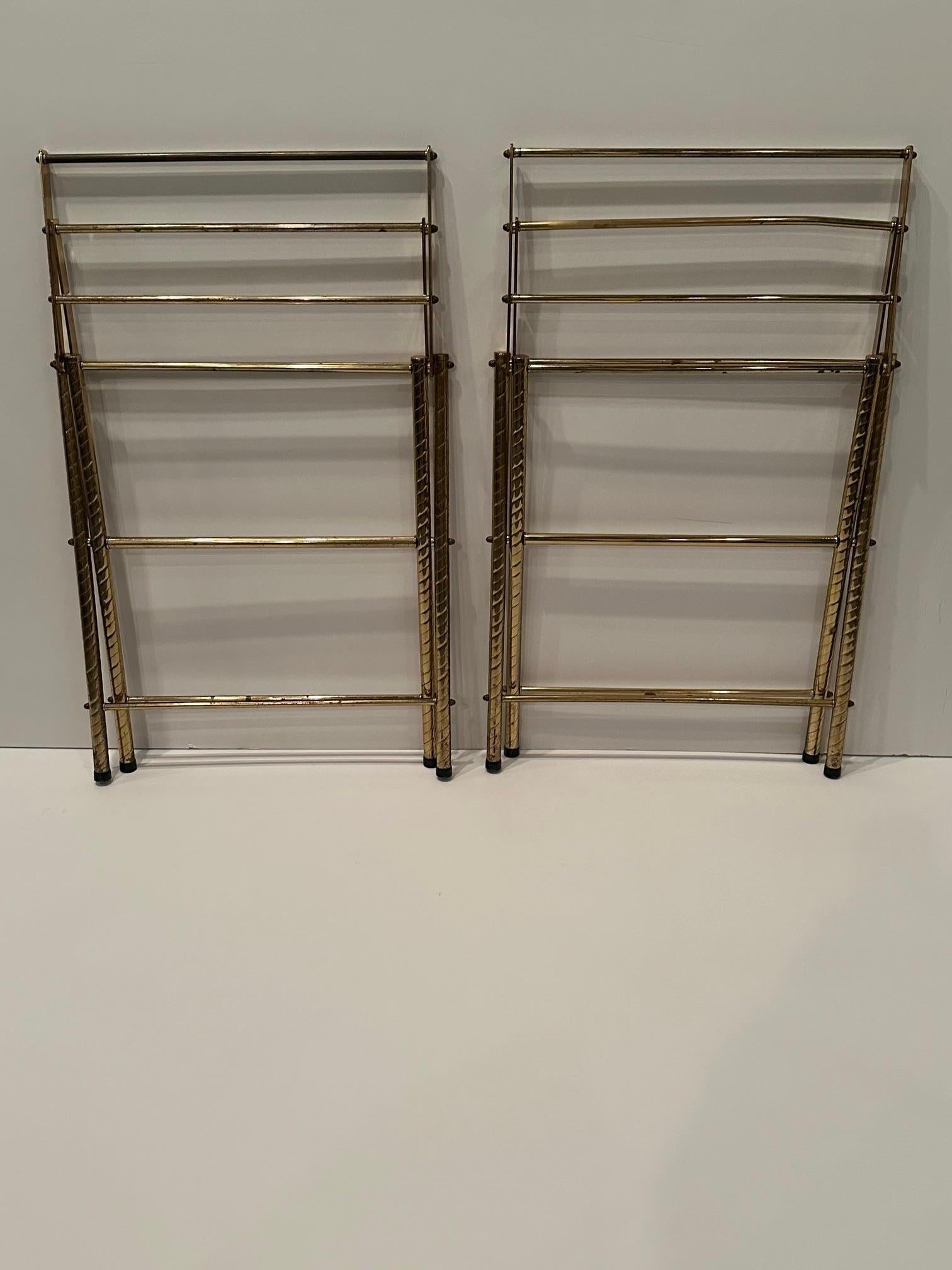 Rare Pair of Glamorous Brass Folding Luggage Racks 5