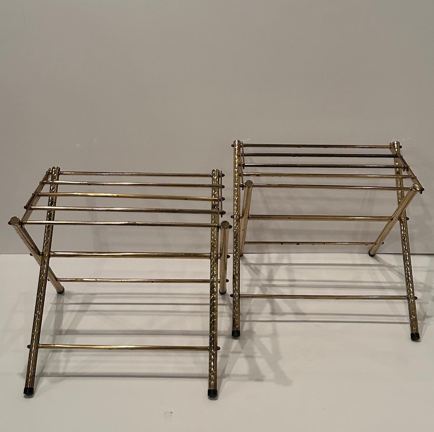 Rare Pair of Glamorous Brass Folding Luggage Racks 8