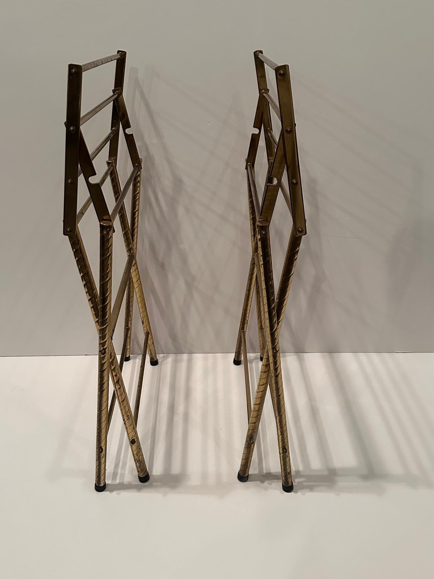 Rare Pair of Glamorous Brass Folding Luggage Racks 9