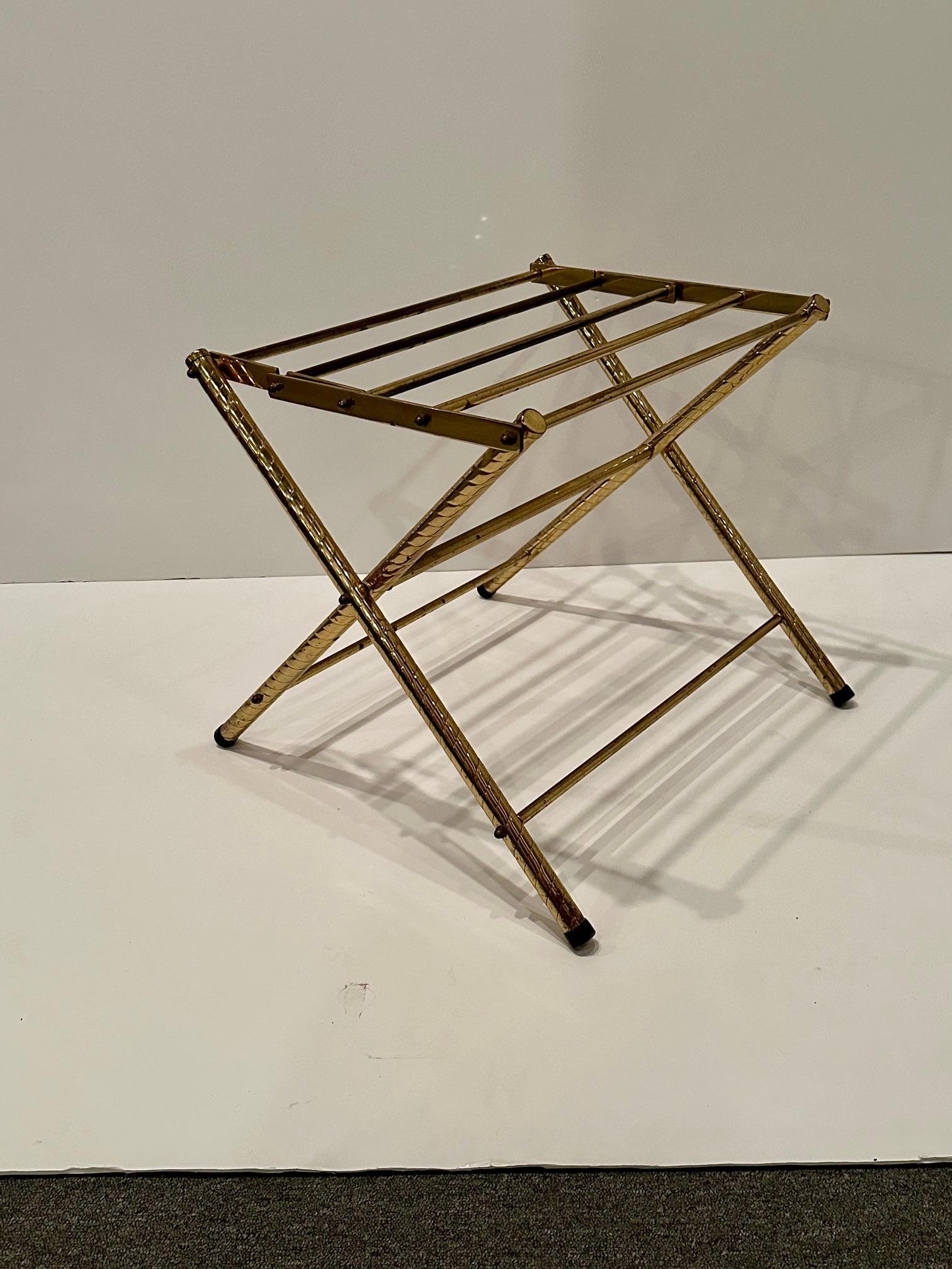 Mid-Century Modern Rare Pair of Glamorous Brass Folding Luggage Racks