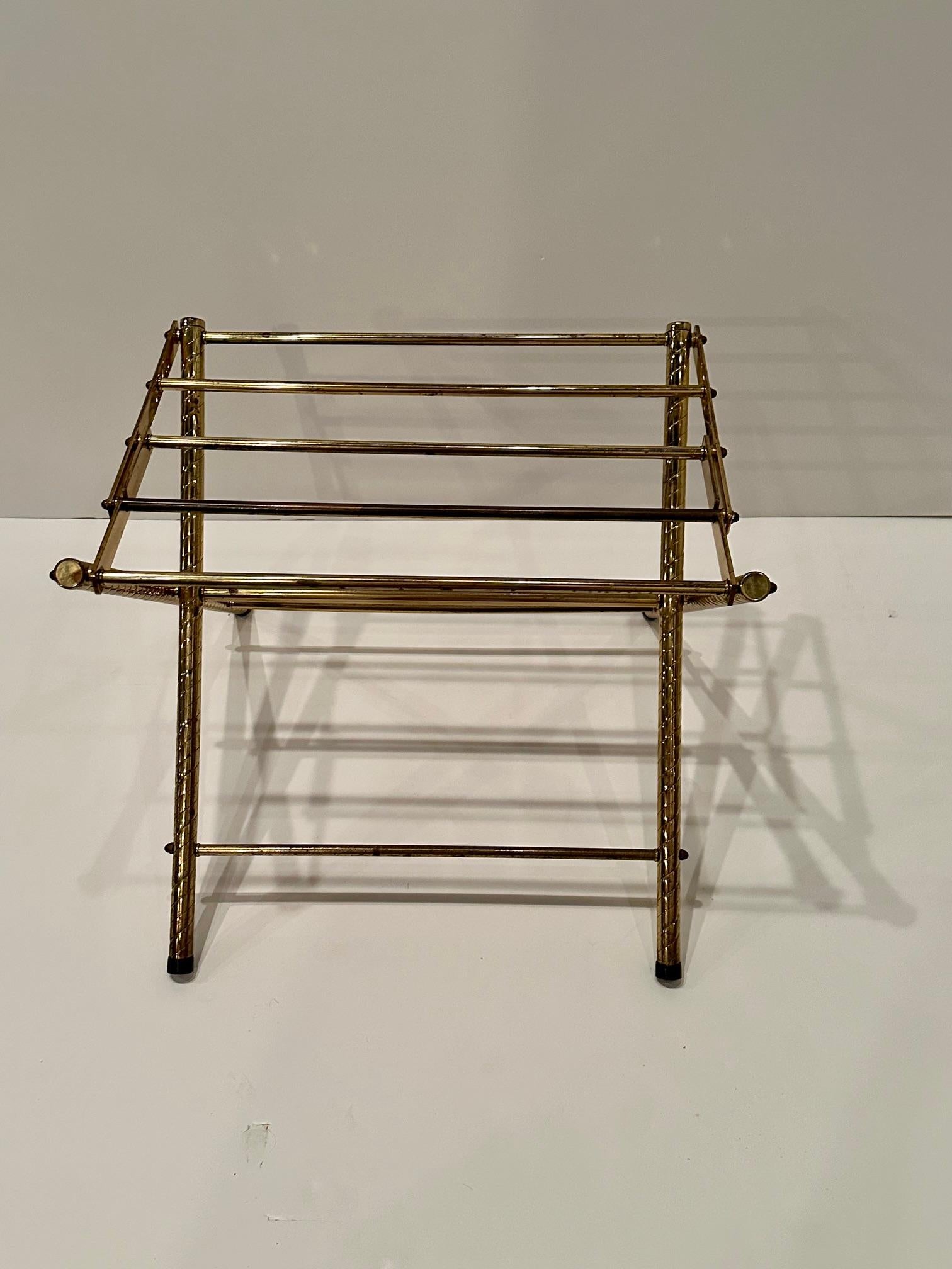 American Rare Pair of Glamorous Brass Folding Luggage Racks
