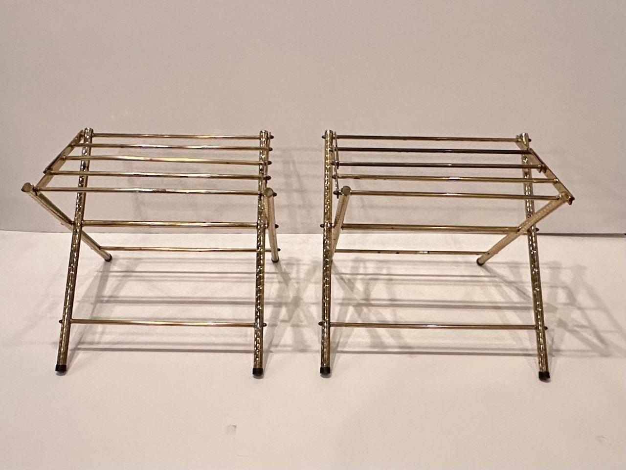 Rare Pair of Glamorous Brass Folding Luggage Racks In Good Condition In Hopewell, NJ
